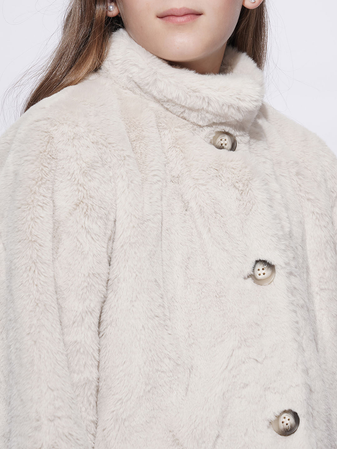 Girls Light Beige Faux Fur Short Jacket