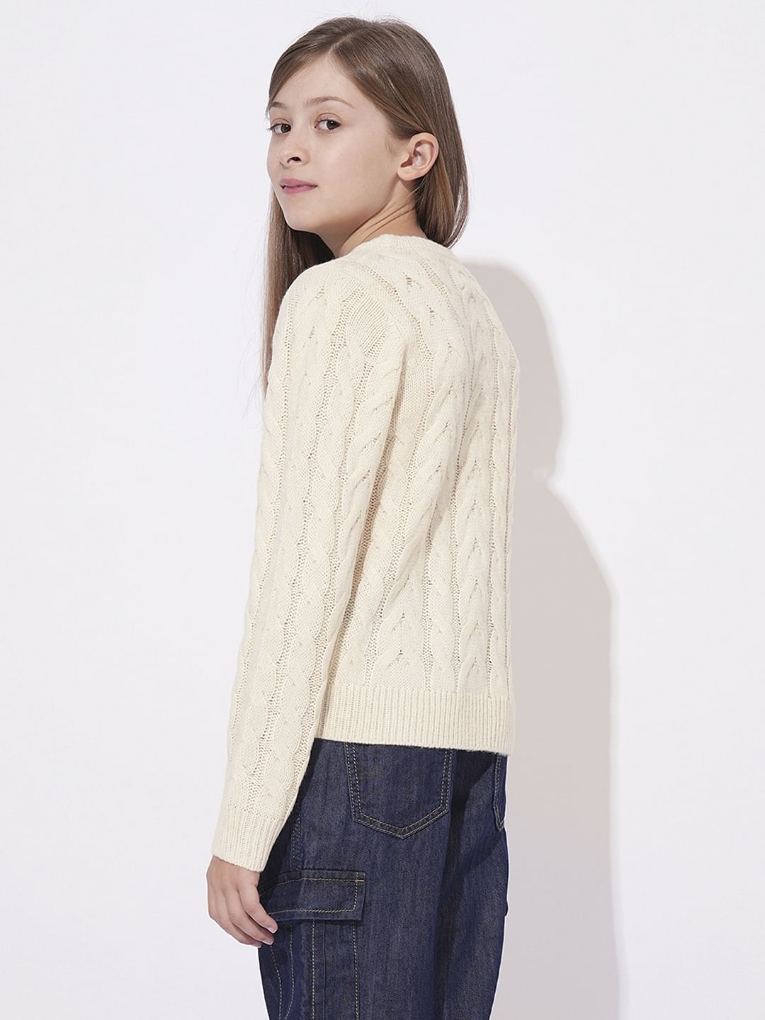 Girls Beige Printed Short Pullover