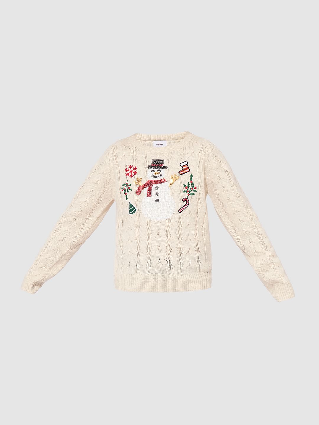 Girls Beige Printed Short Pullover