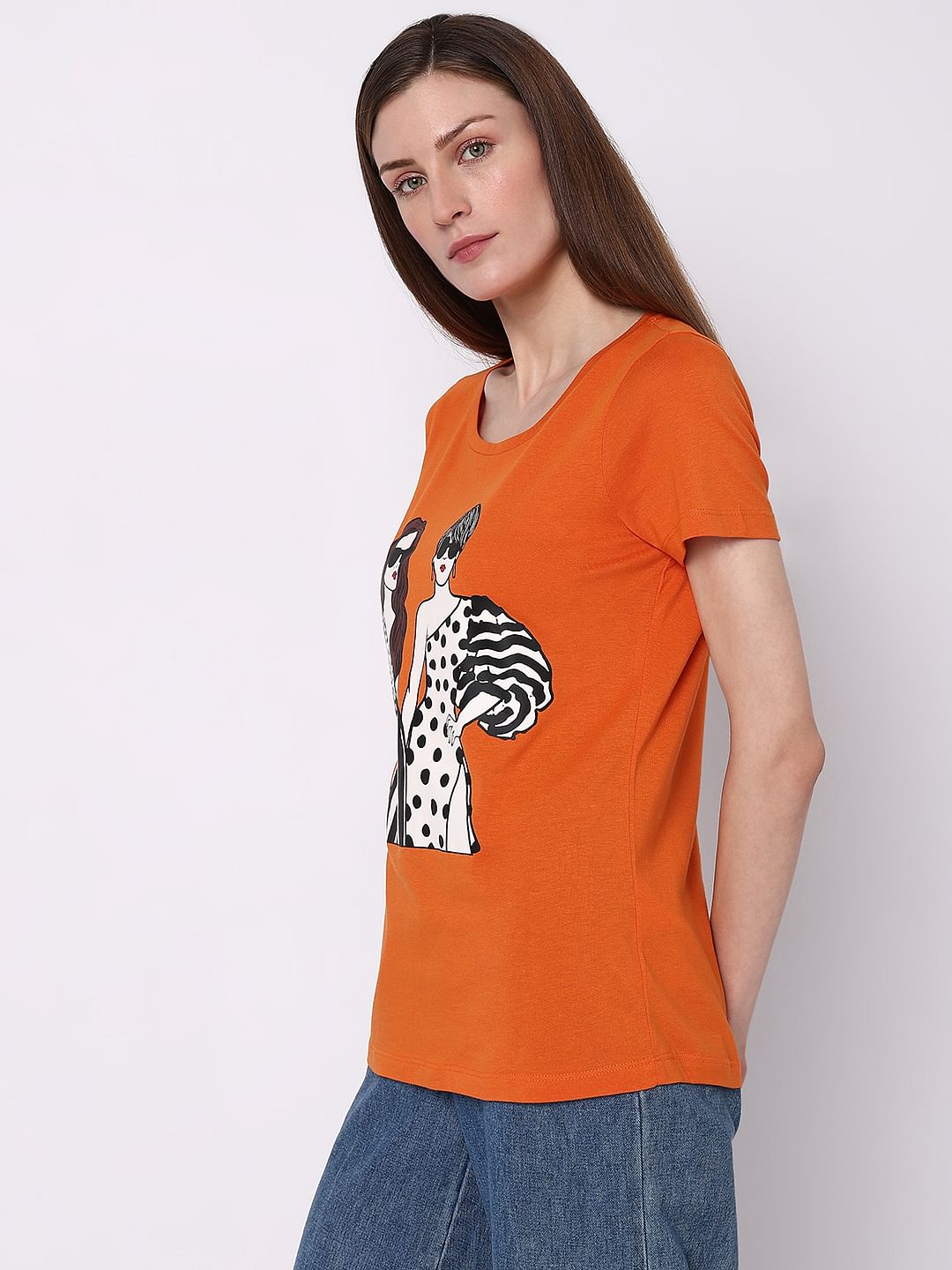 Orange Graphic Print T-Shirt