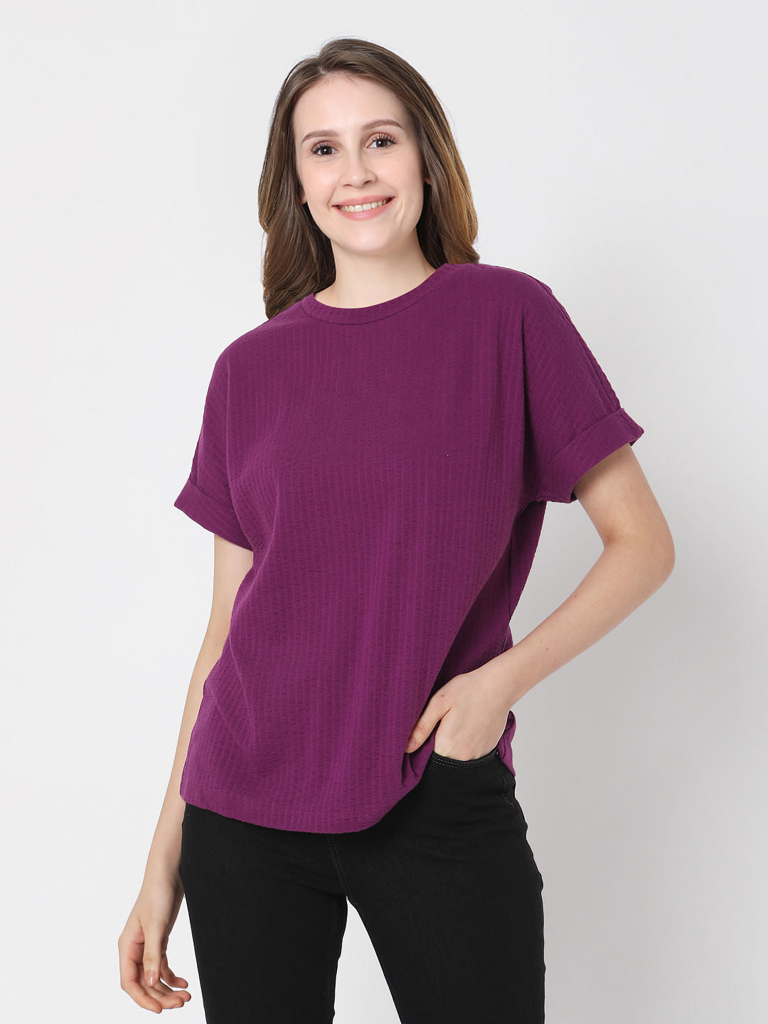 Purple Textured Striped T-Shirt