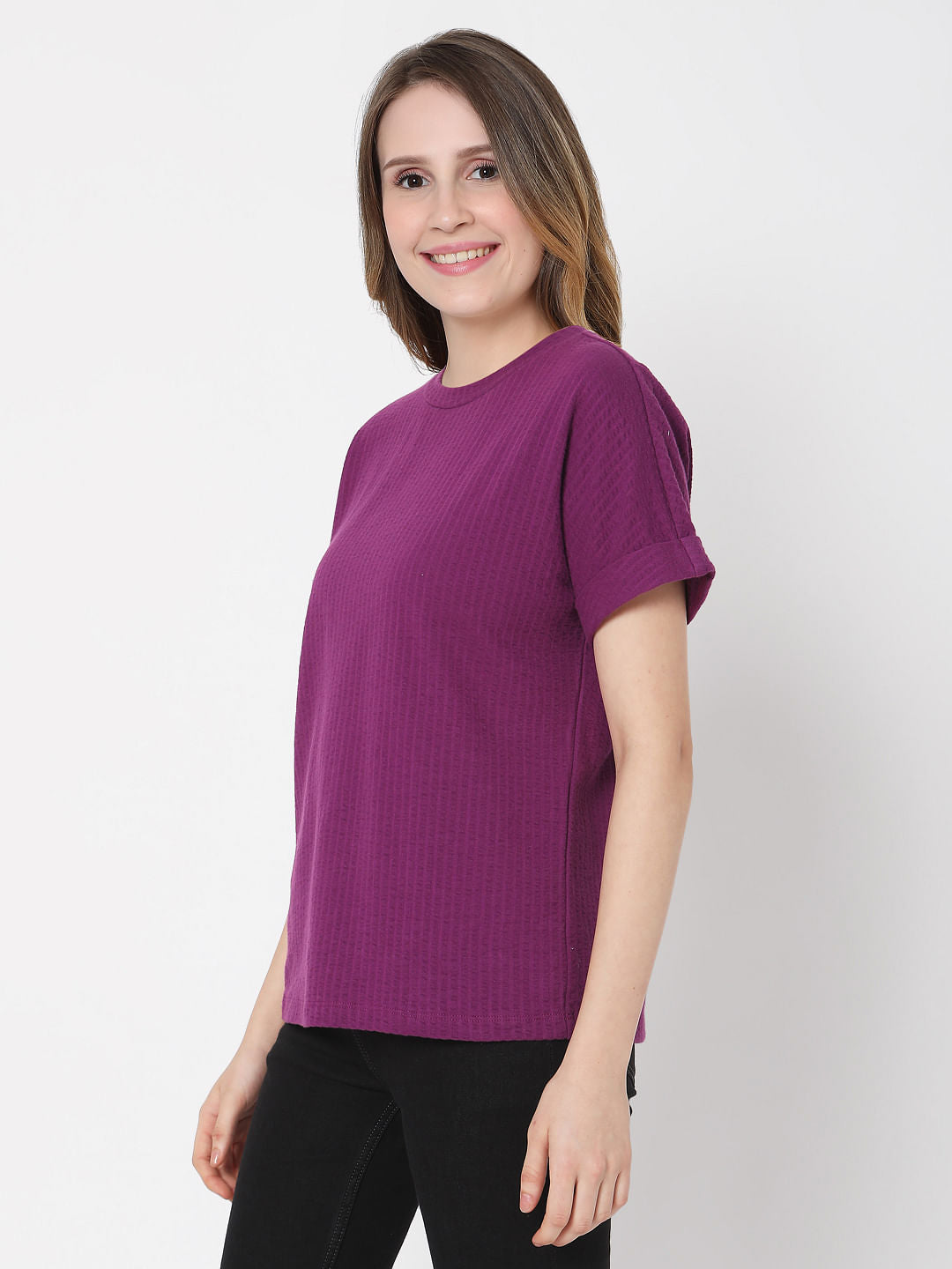 Purple Textured Striped T-Shirt
