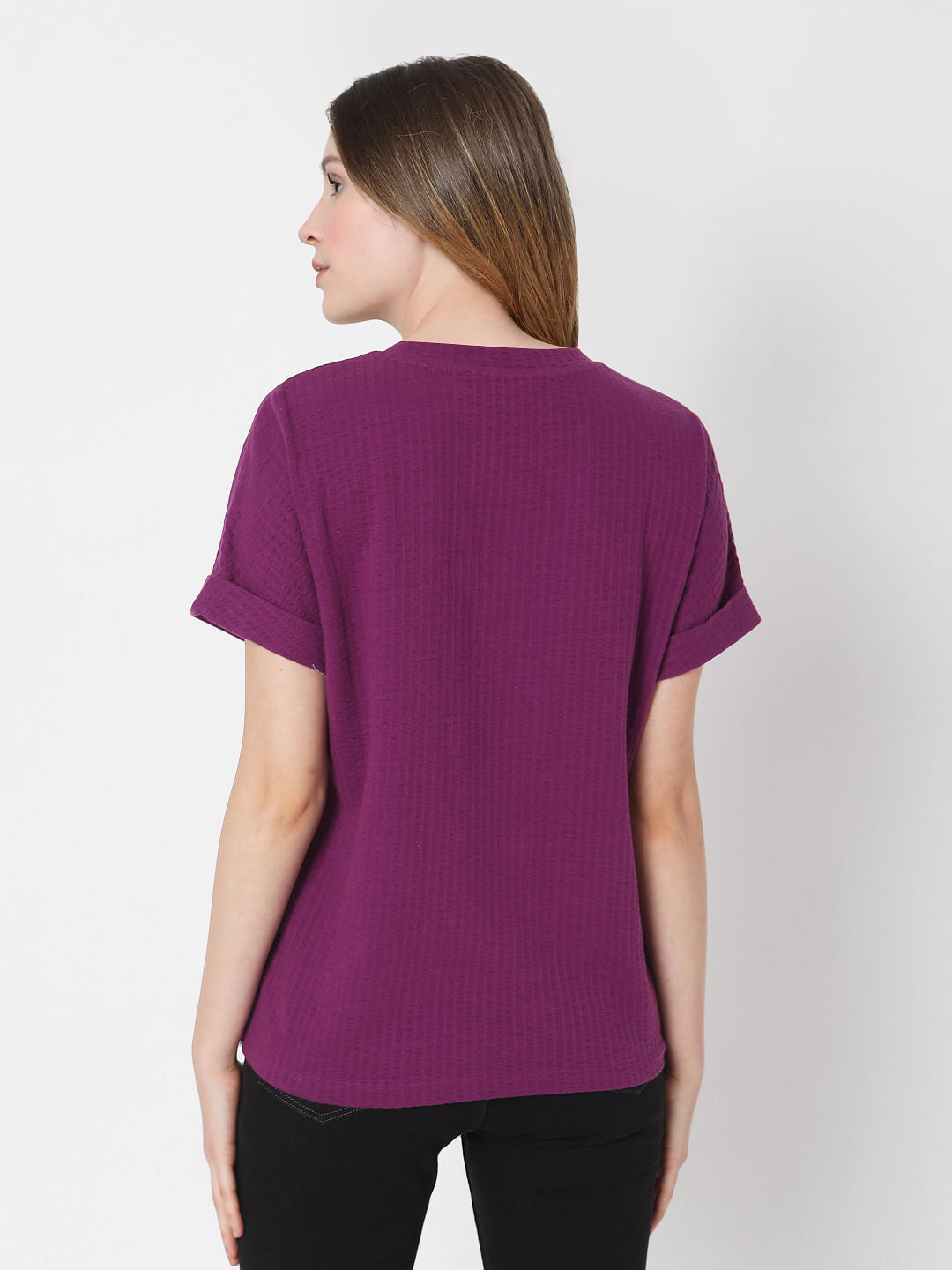 Purple Textured Striped T-Shirt