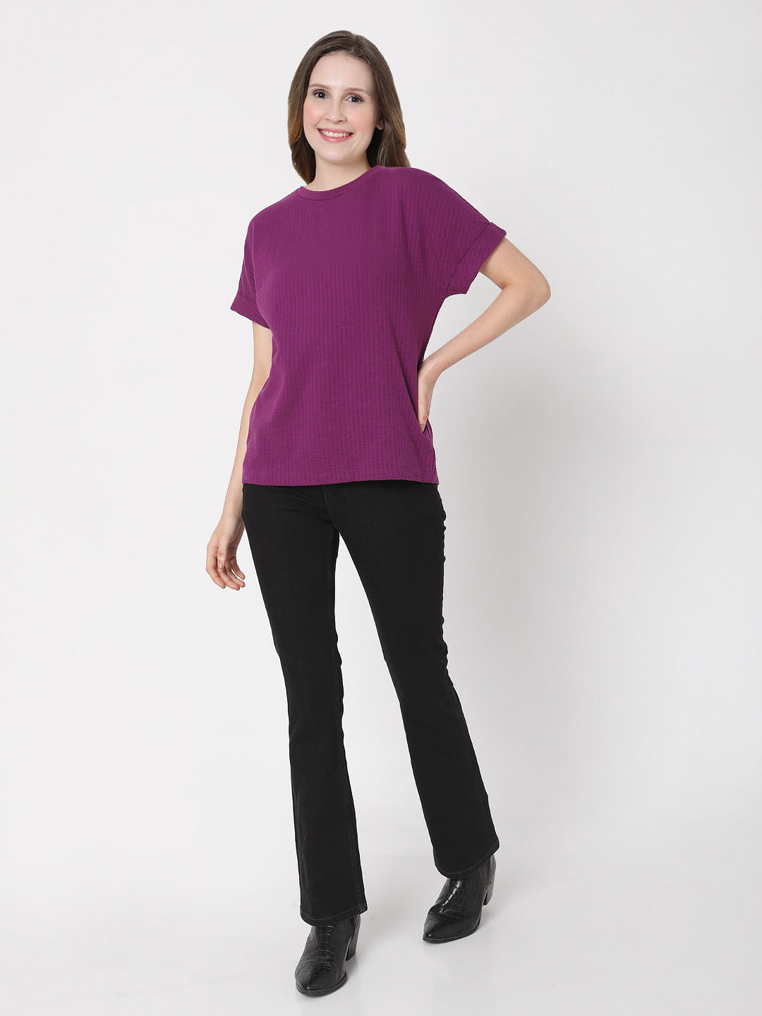 Purple Textured Striped T-Shirt