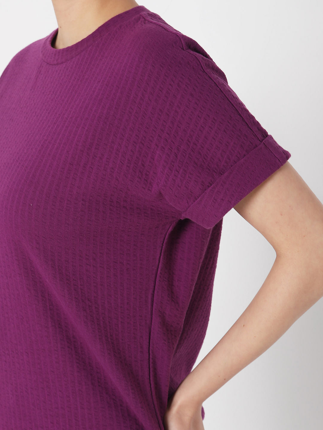 Purple Textured Striped T-Shirt