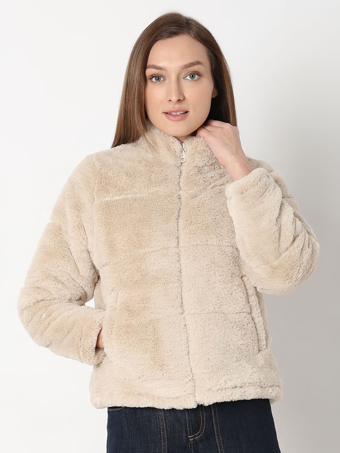 Beige Faux Fur Jacket