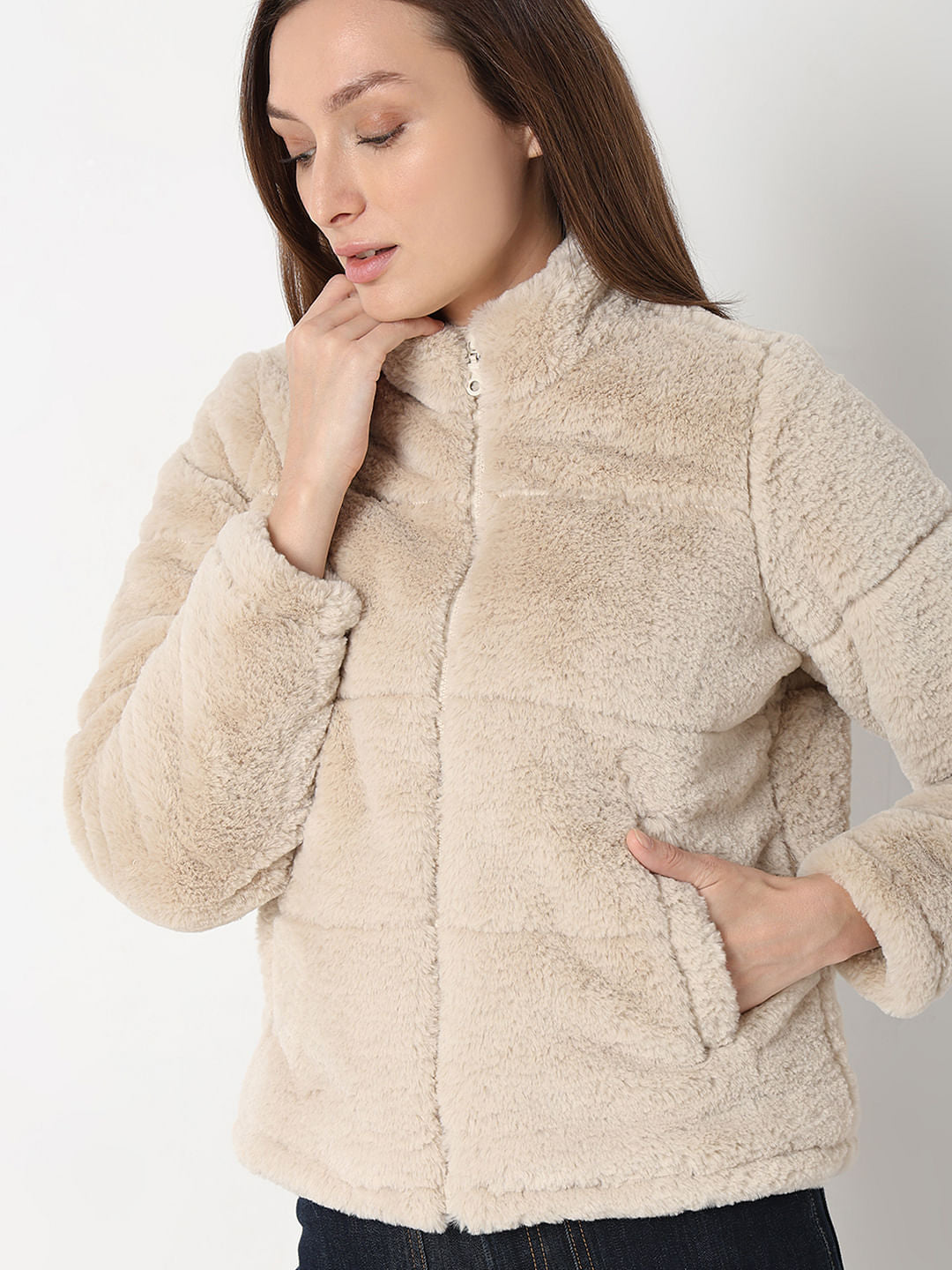 Beige Faux Fur Jacket