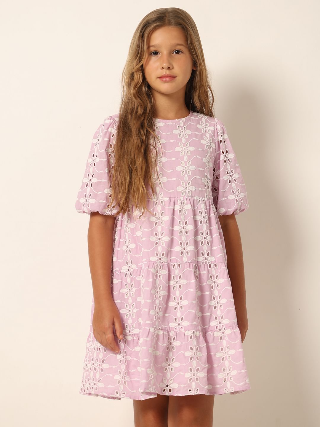 Purple Schiffli Detail Fit & Flare Dress