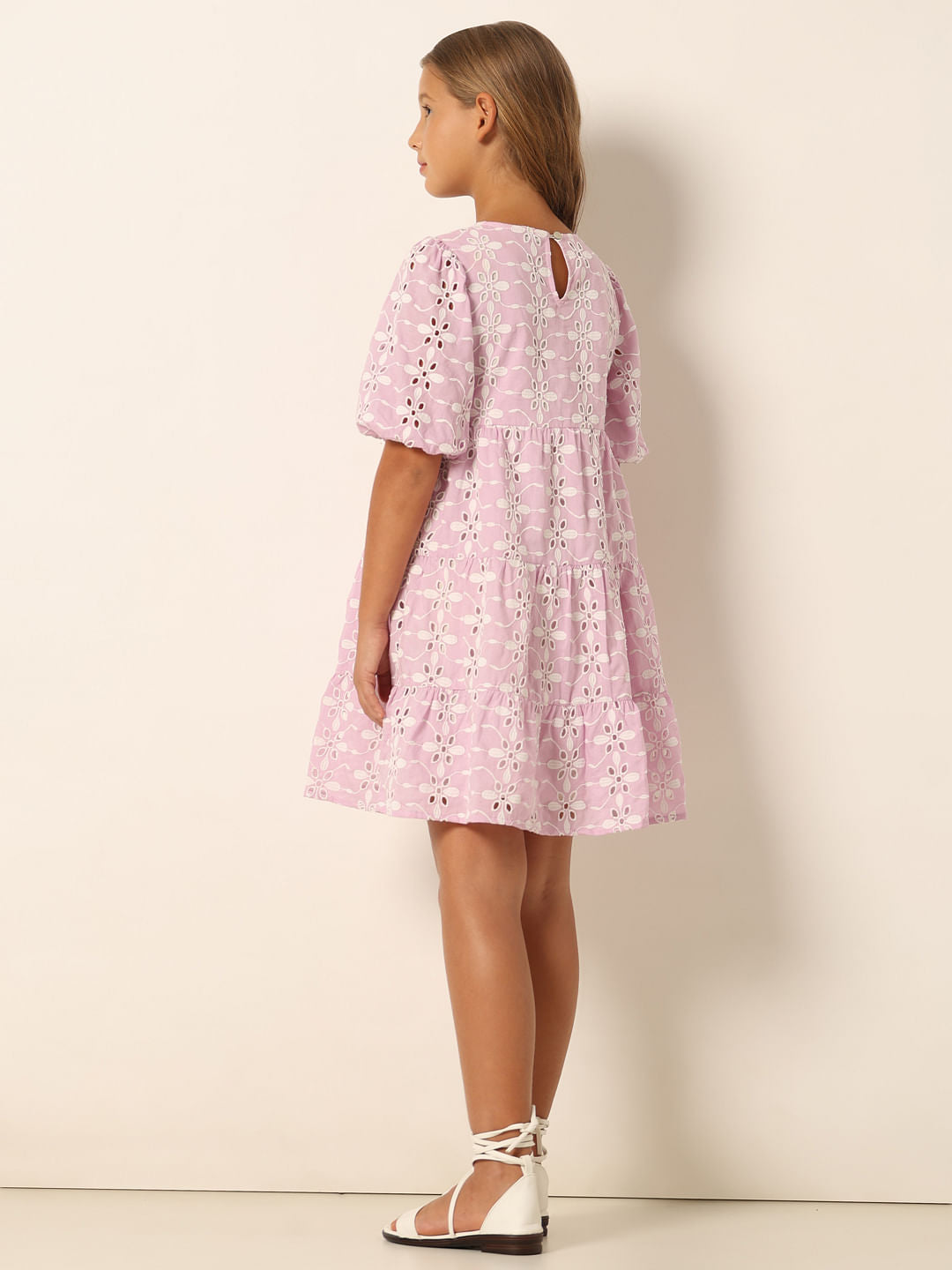 Purple Schiffli Detail Fit & Flare Dress