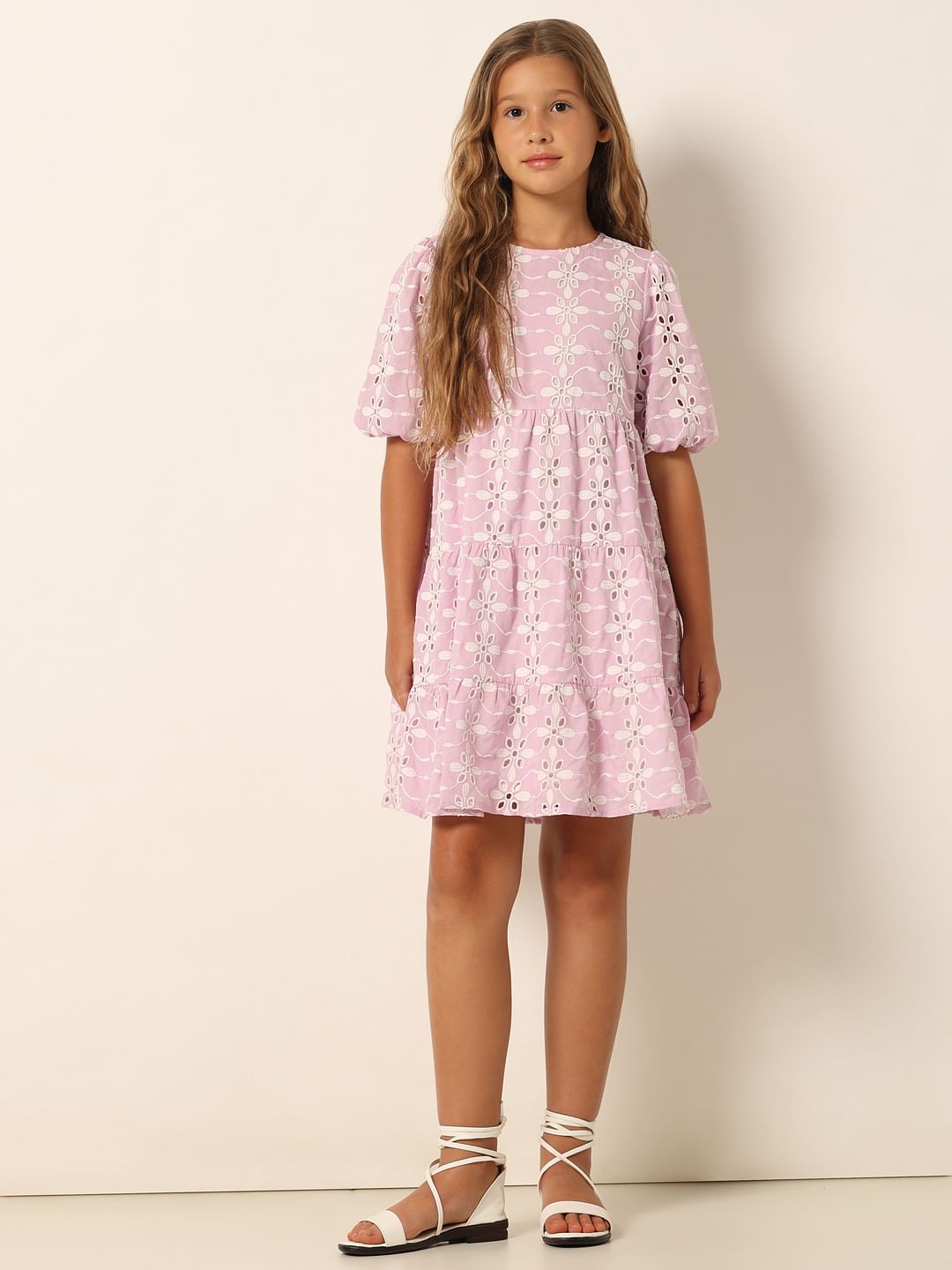 Purple Schiffli Detail Fit & Flare Dress