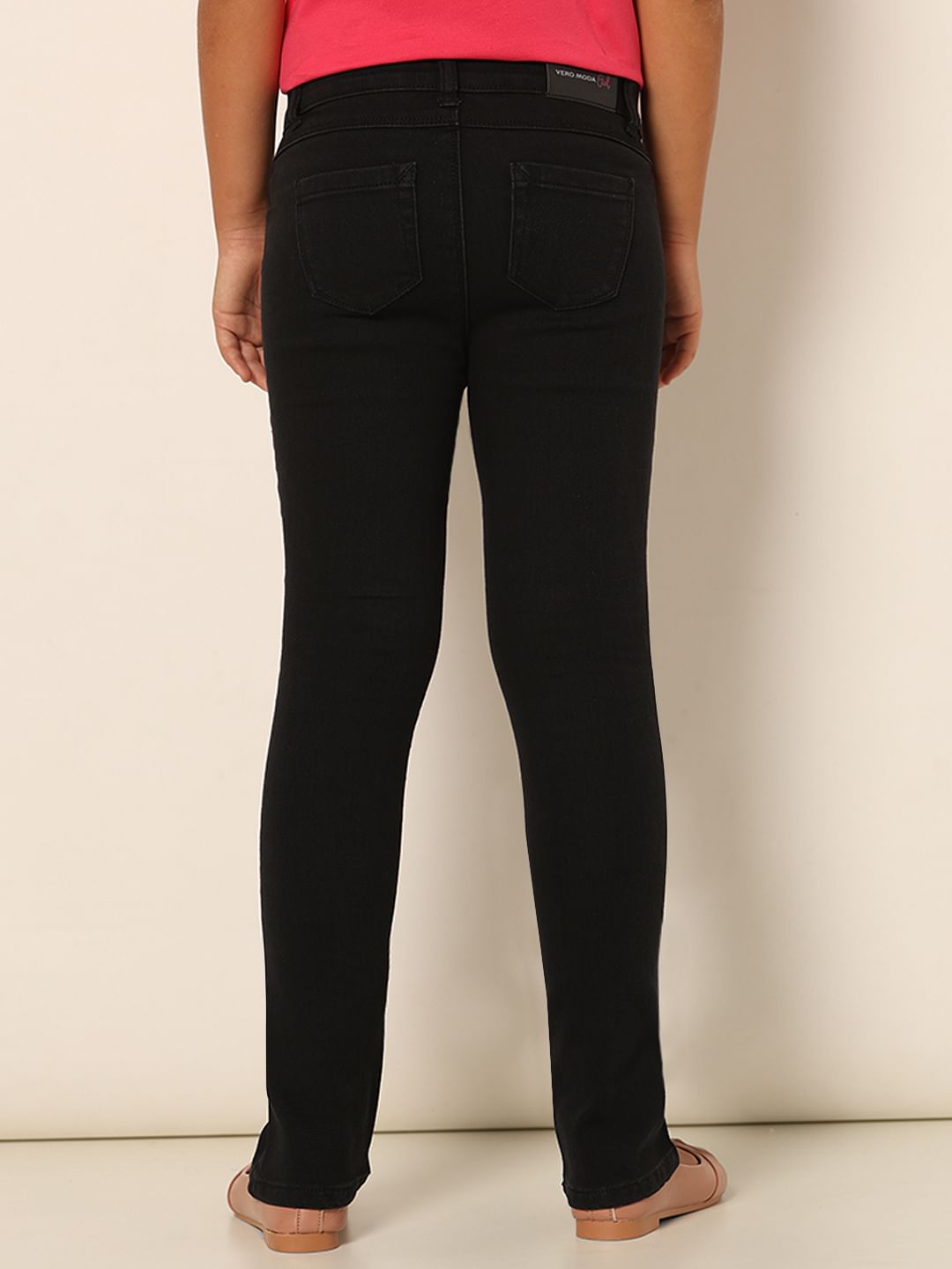 Girls Black Mid Rise Flared Jeans