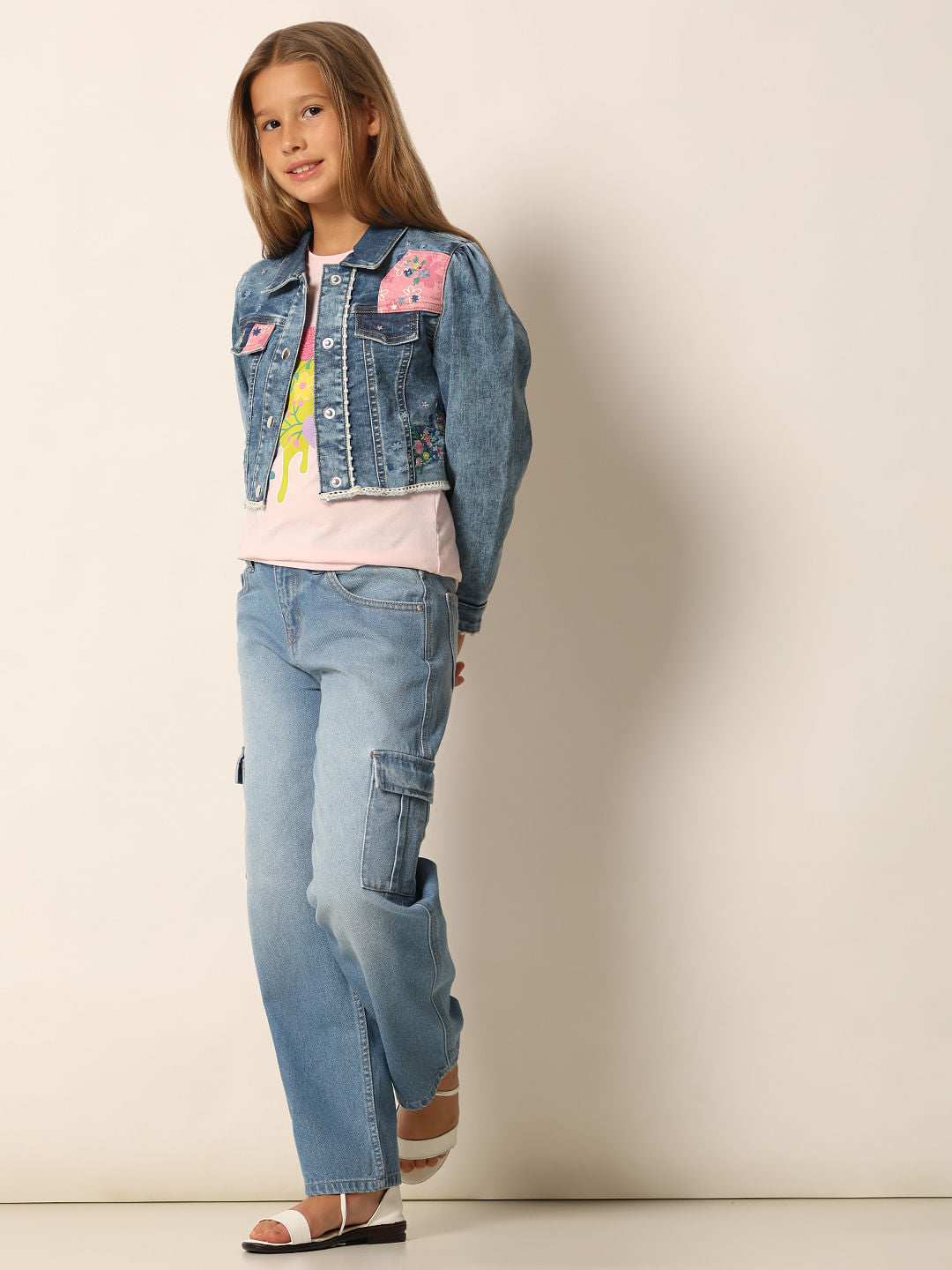 Blue Wide Leg Cargo Jeans