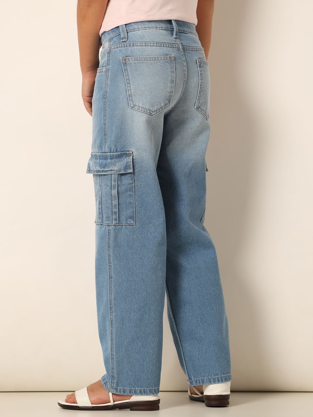 Blue Wide Leg Cargo Jeans