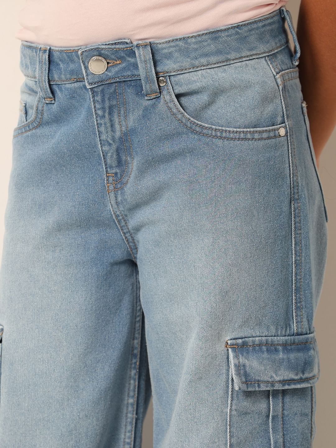 Blue Wide Leg Cargo Jeans