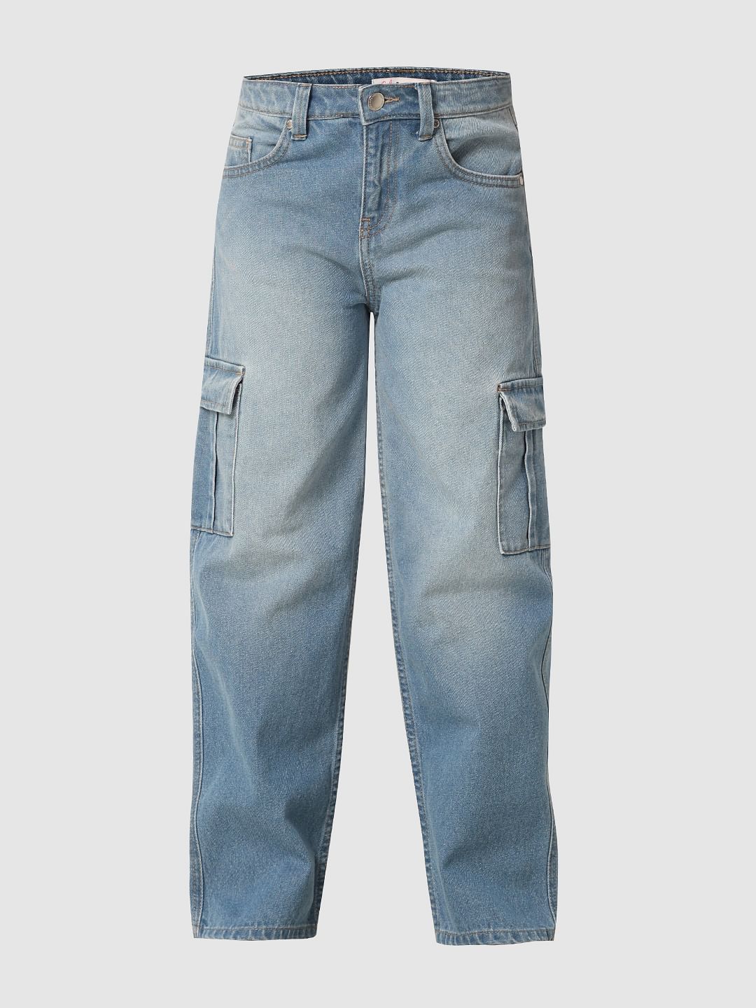Blue Wide Leg Cargo Jeans