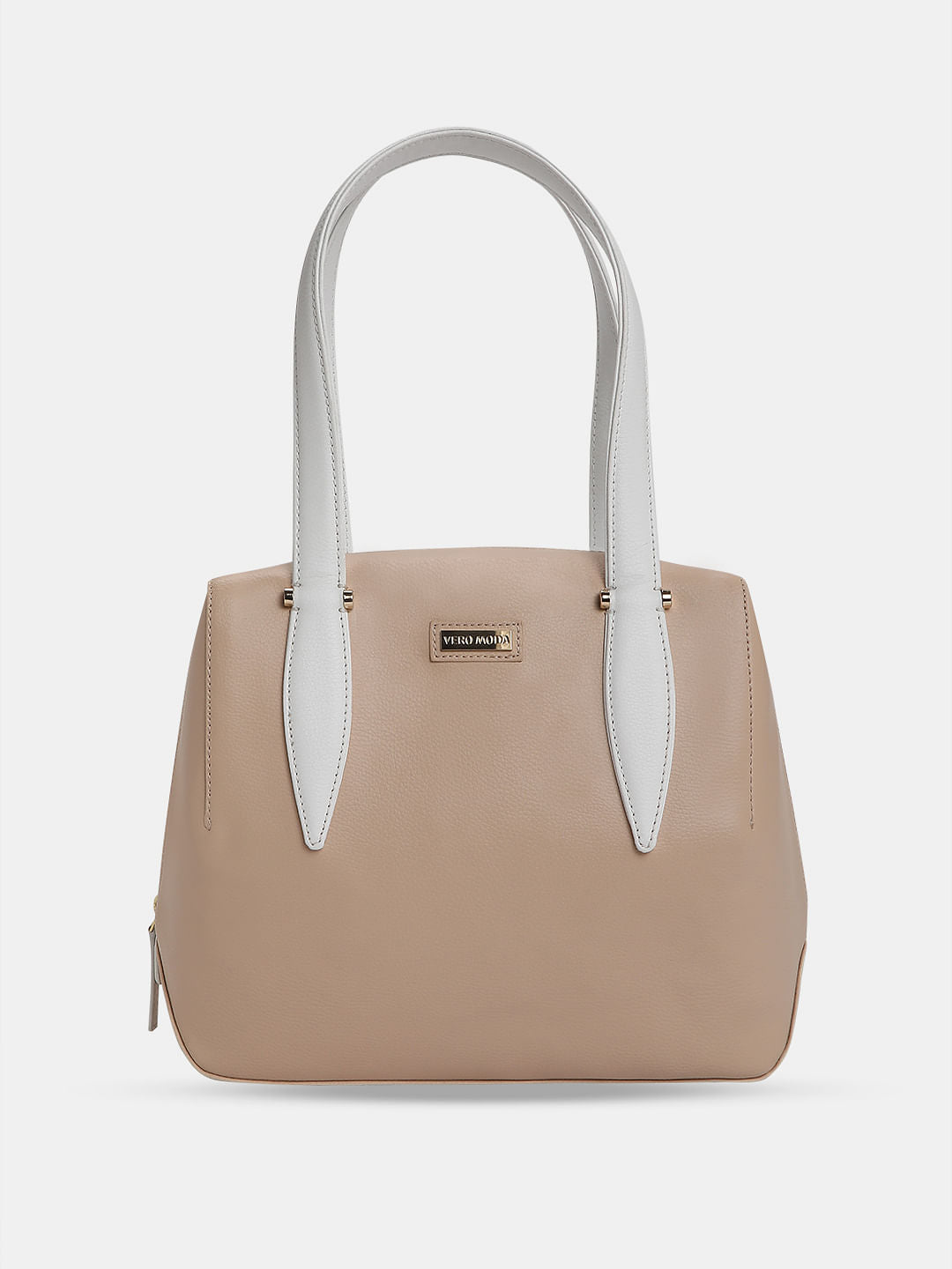 Beige Colourblocked Satchel