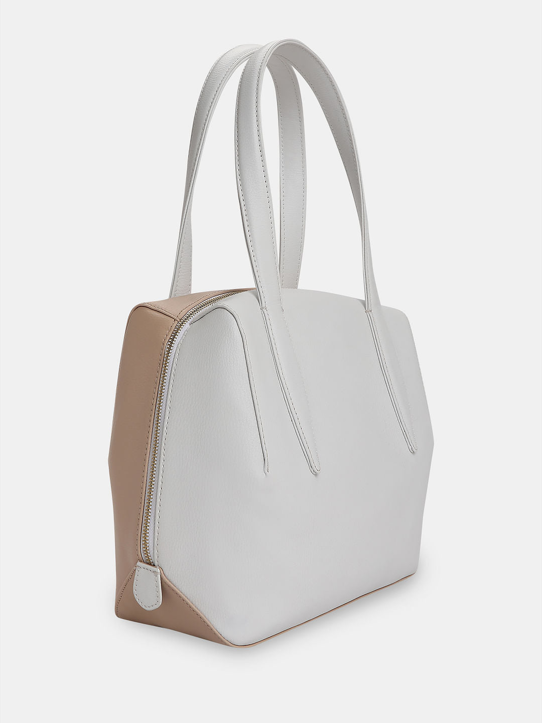 Beige Colourblocked Satchel
