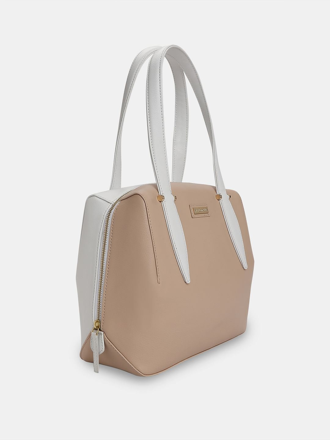 Beige Colourblocked Satchel