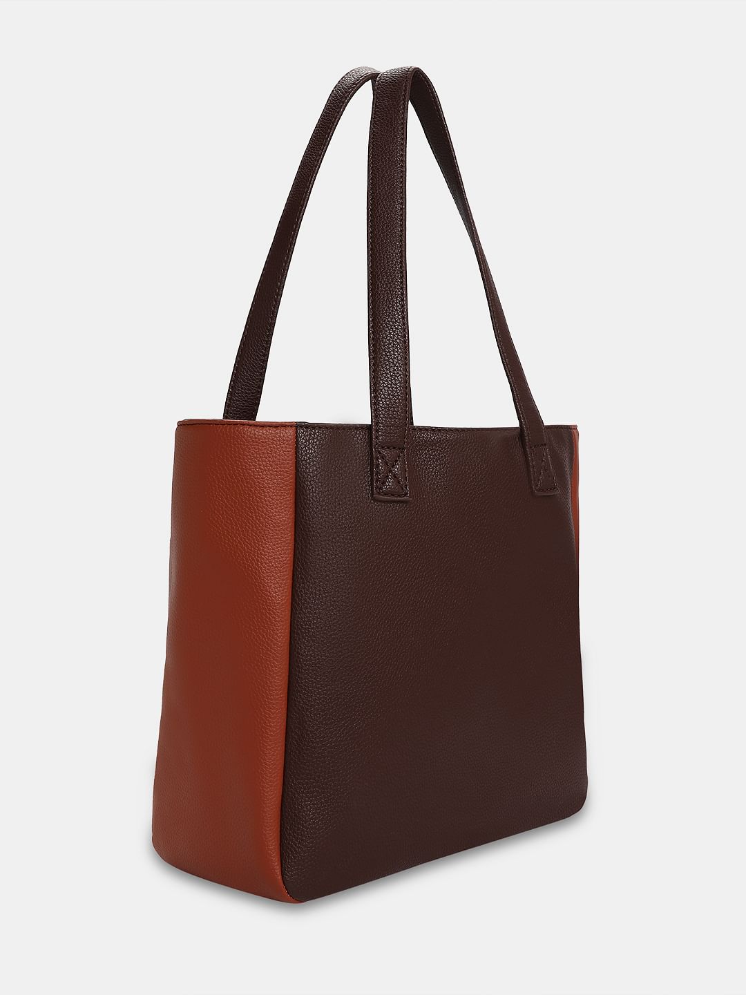 Beige Colourblocked Tote Bag