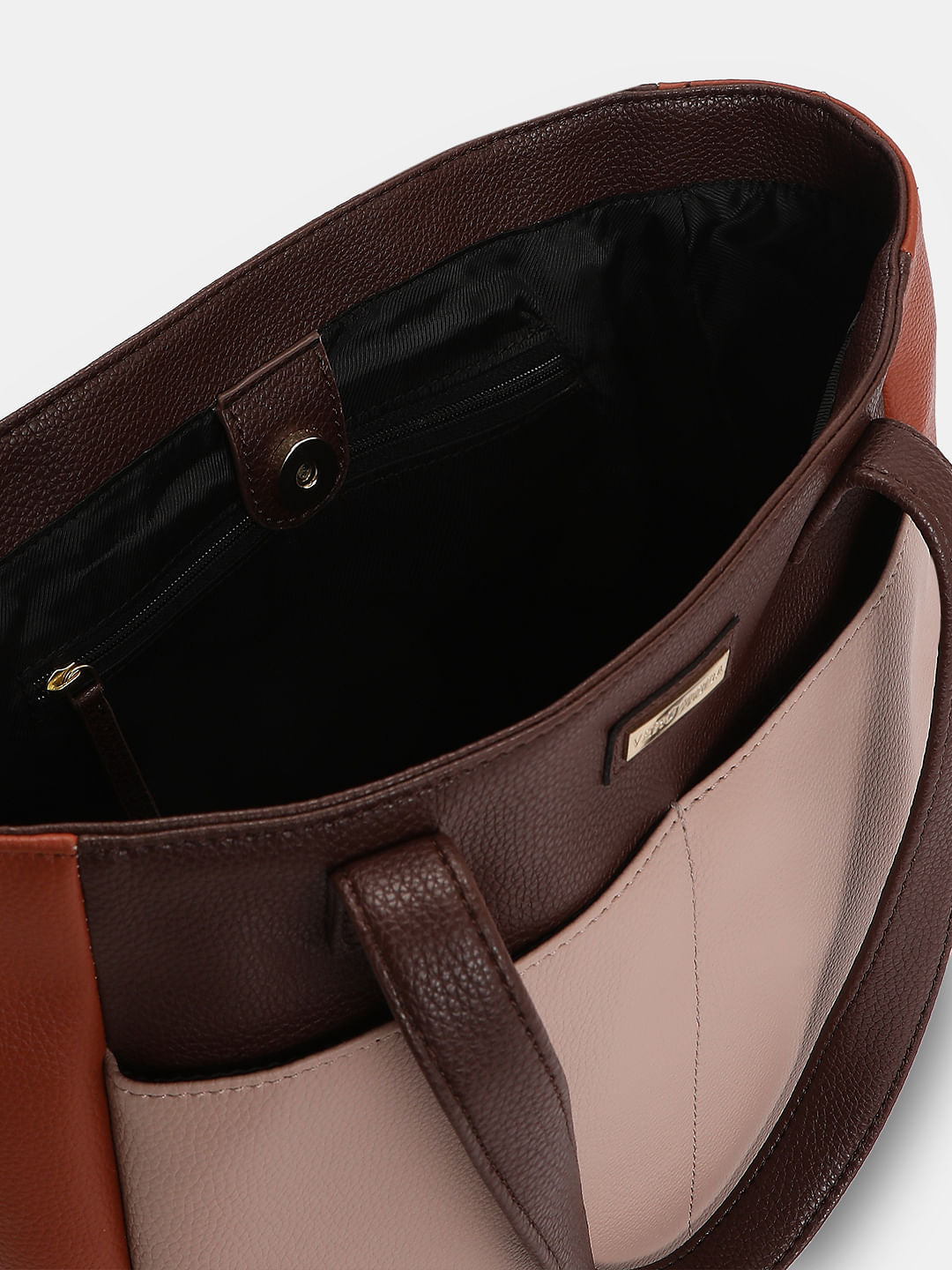 Beige Colourblocked Tote Bag