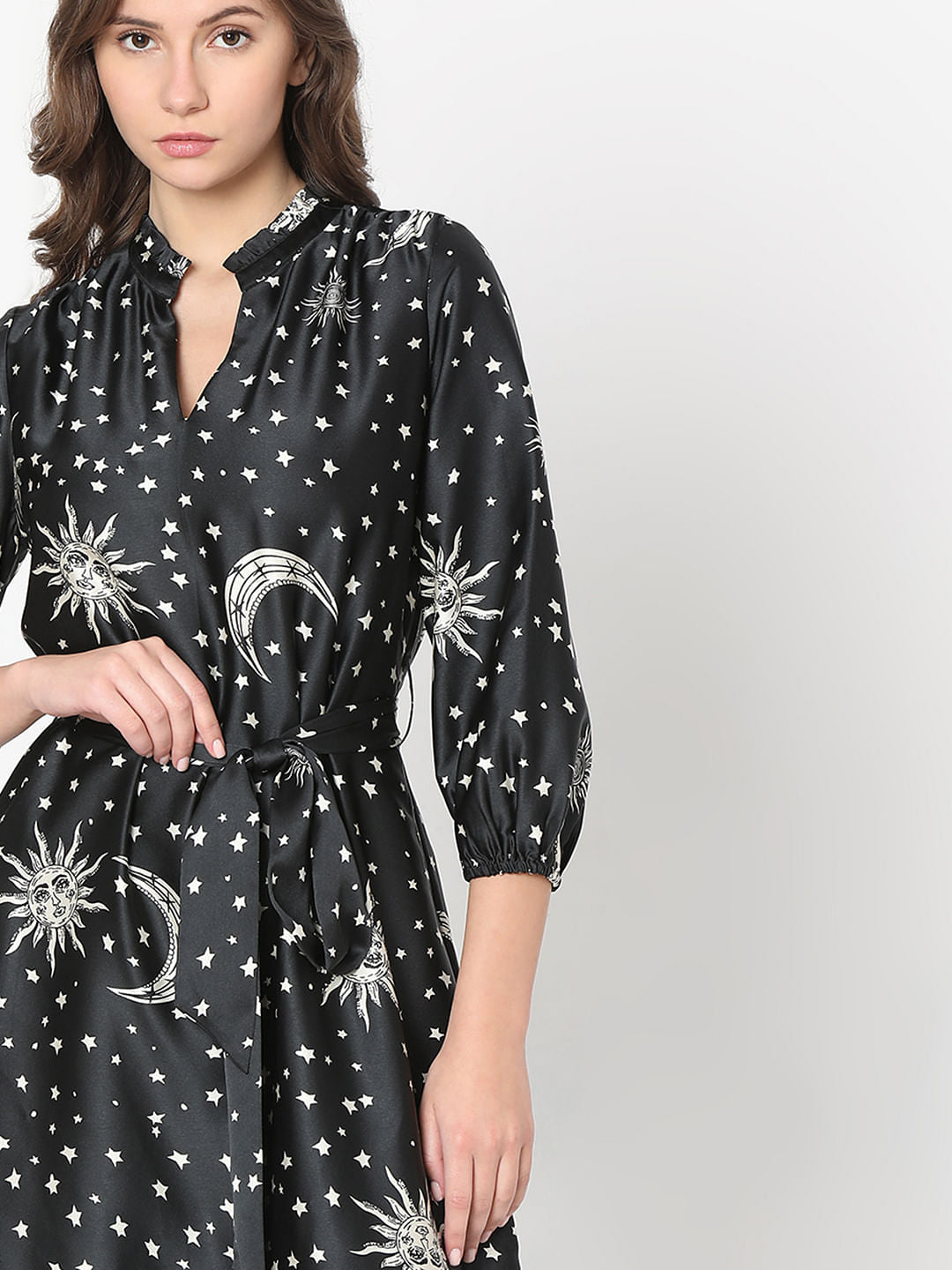 Black Celestial Print Midi Dress