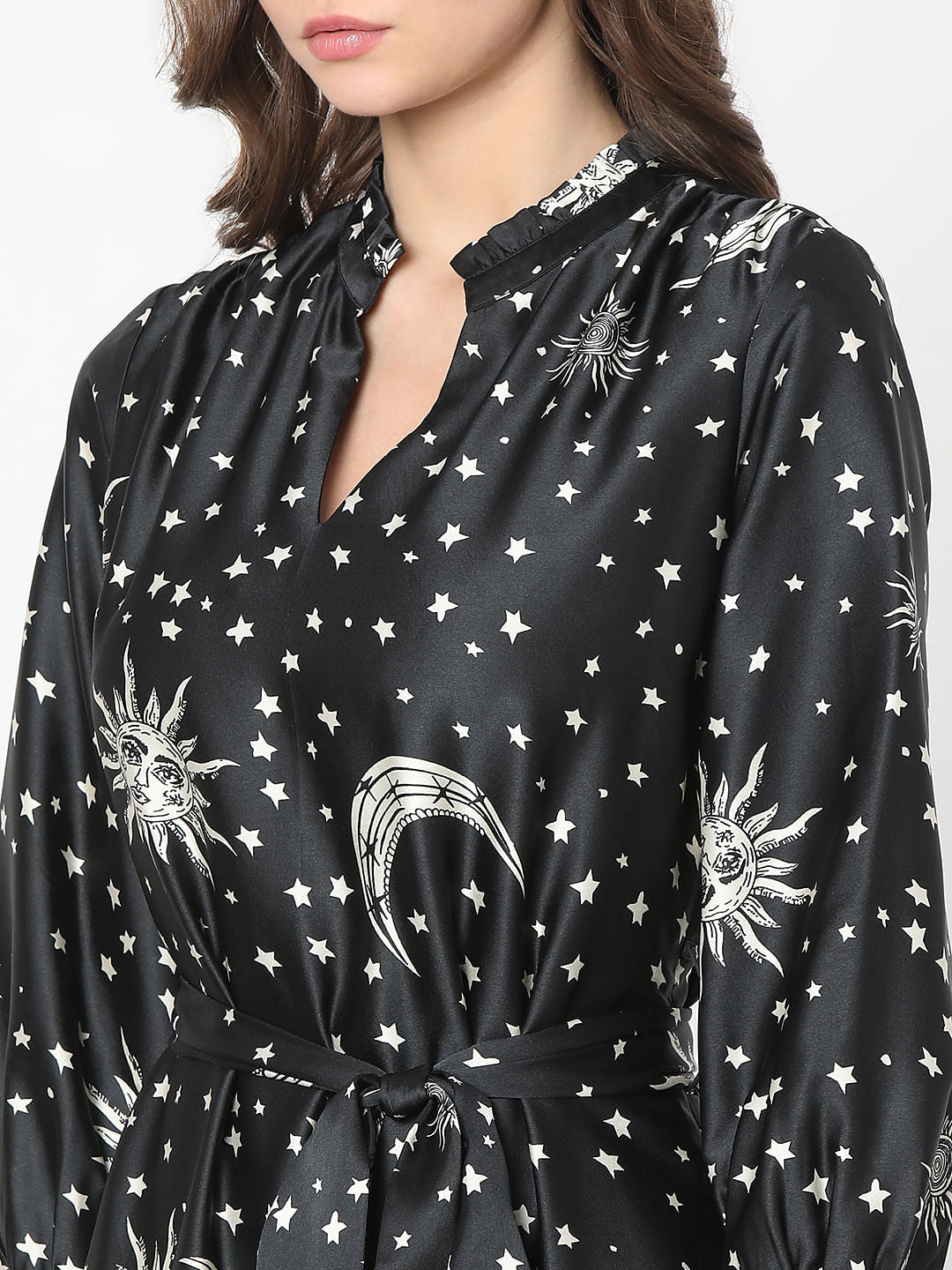 Black Celestial Print Midi Dress