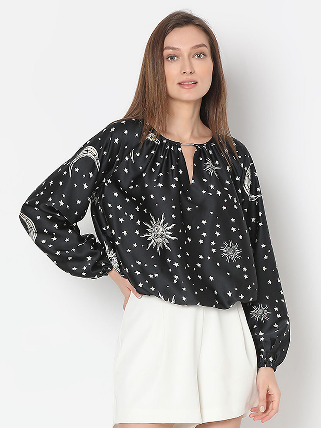 Black Celestial Print Top