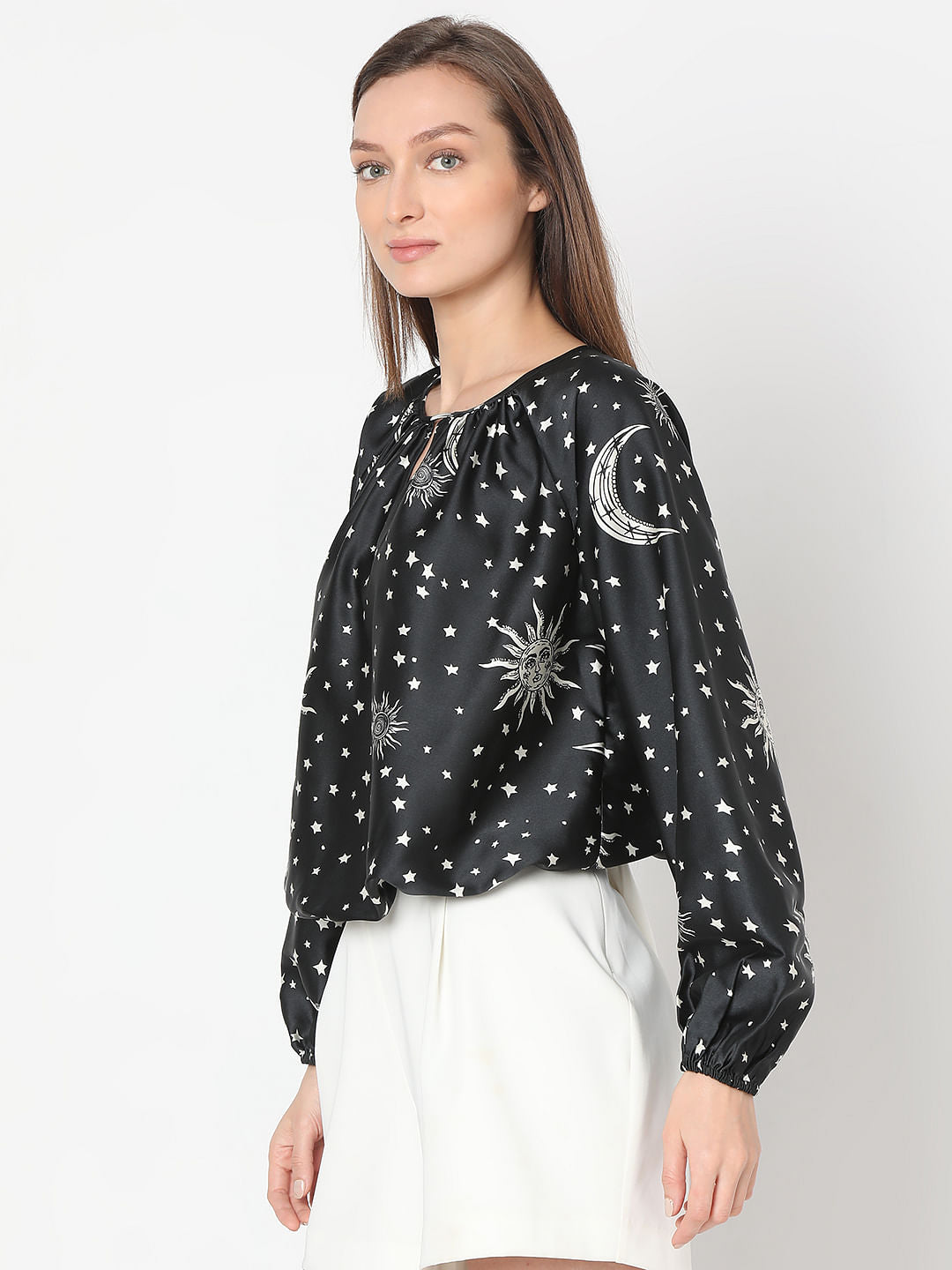 Black Celestial Print Top