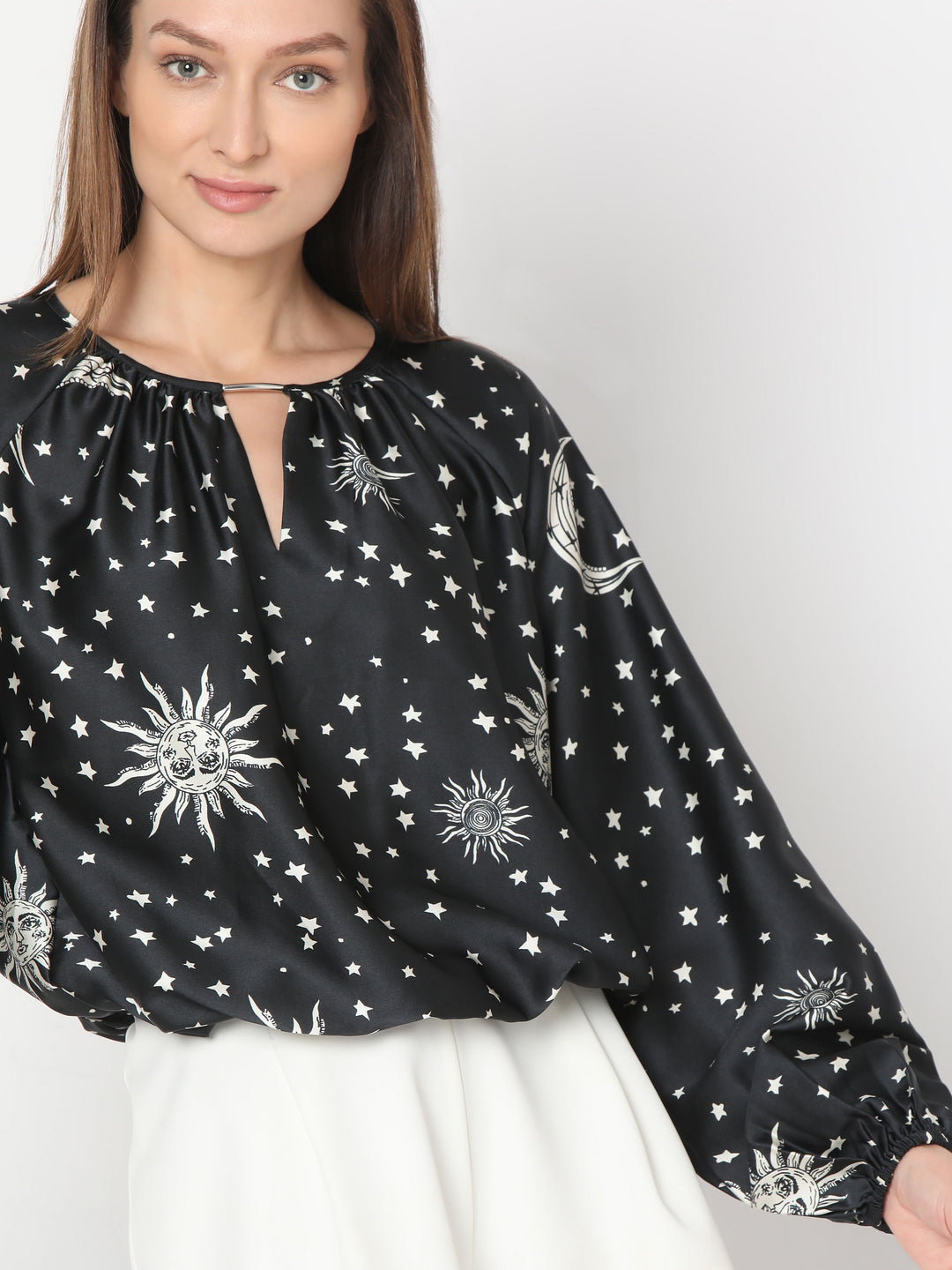Black Celestial Print Top