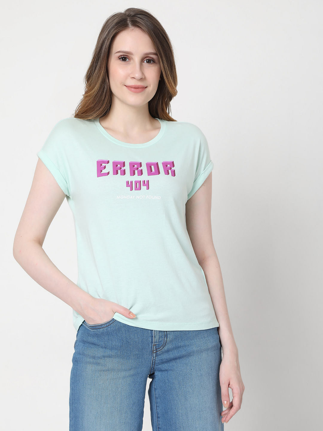 Blue Text Print T-Shirt