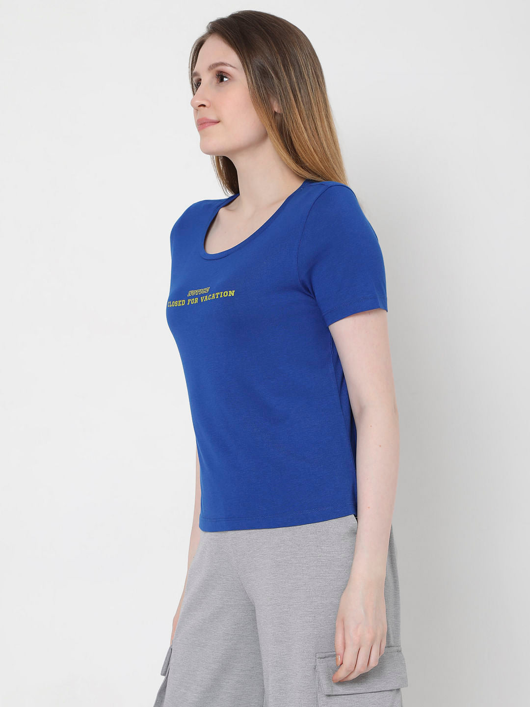 Blue Slogan Print T-Shirt
