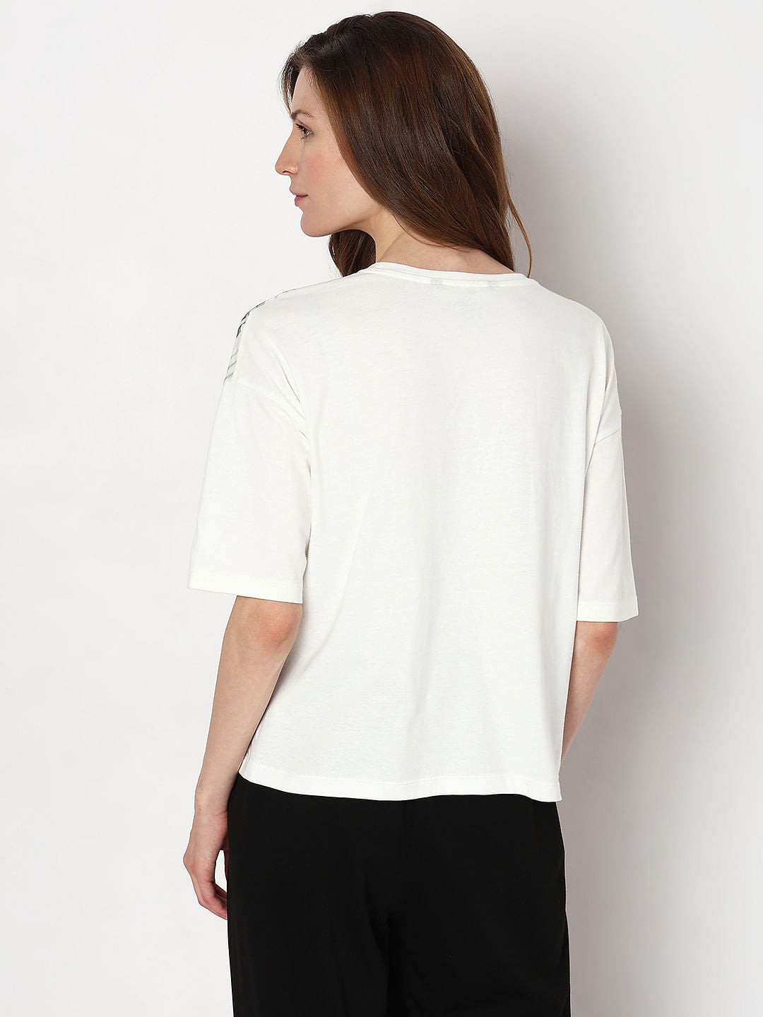 White Printed Drop Shoulder T-Shirt