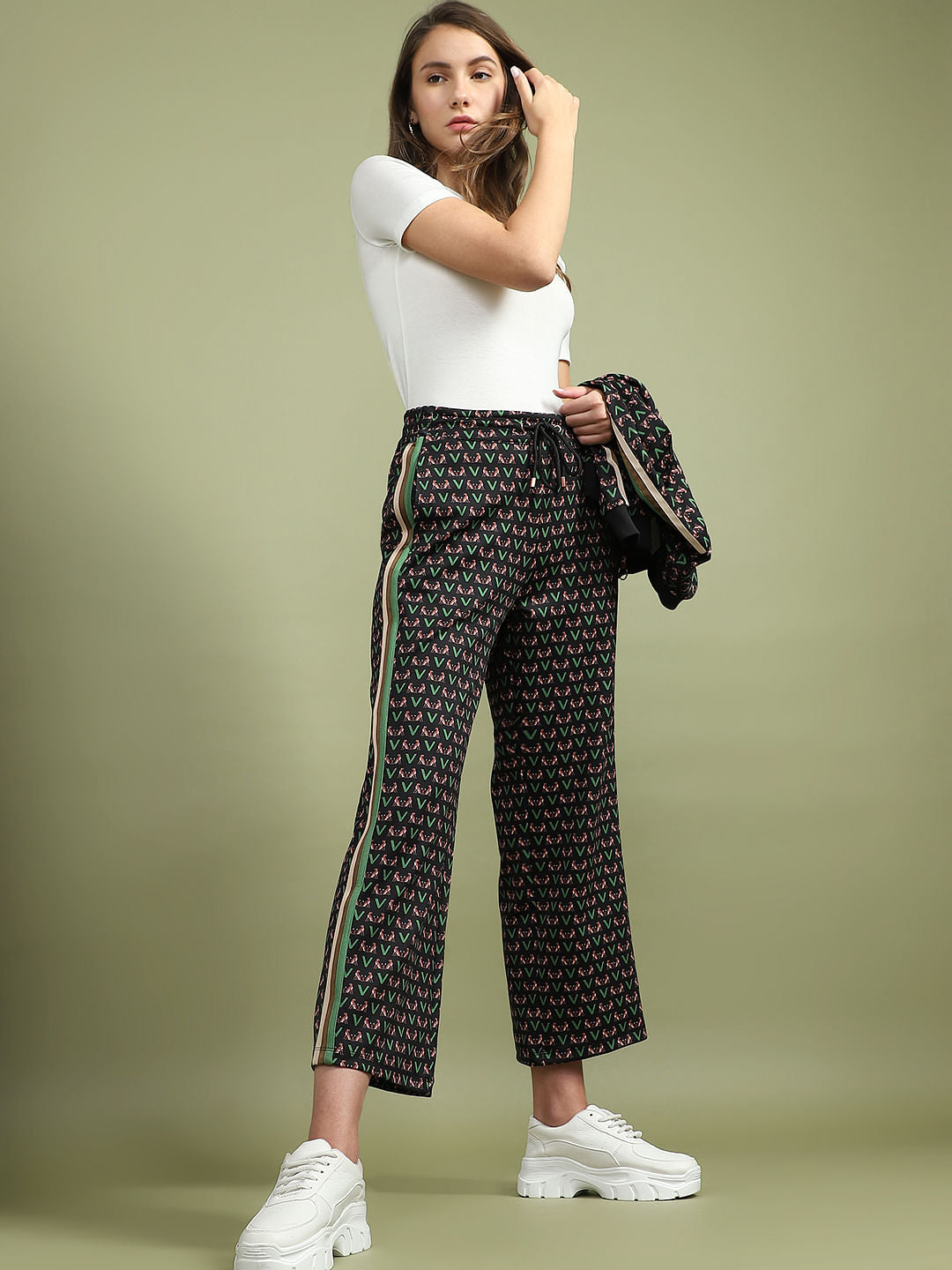 Black Mid Rise Printed Co-Ord Set Joggers