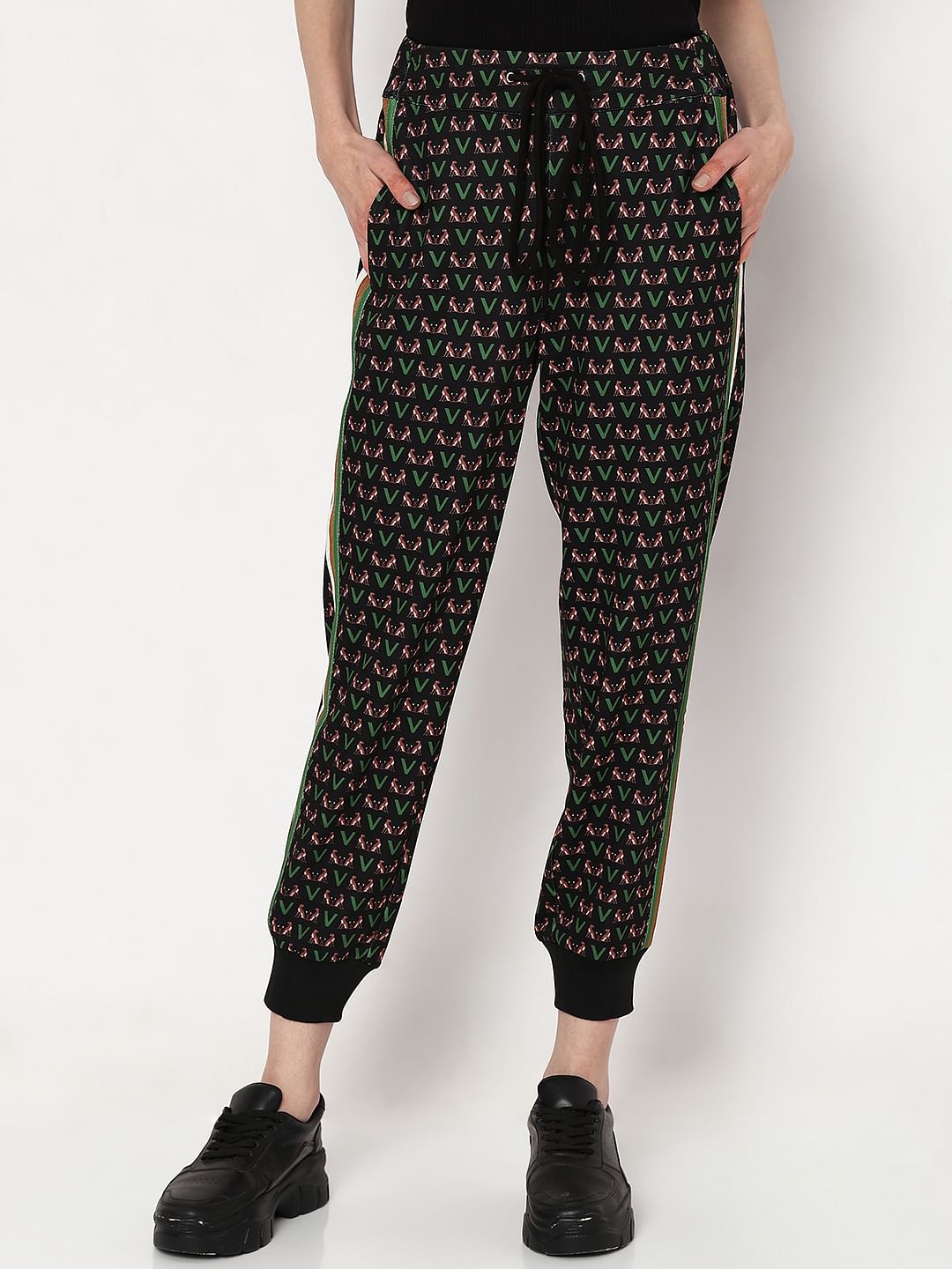 Black Mid Rise Printed Co-Ord Set Joggers
