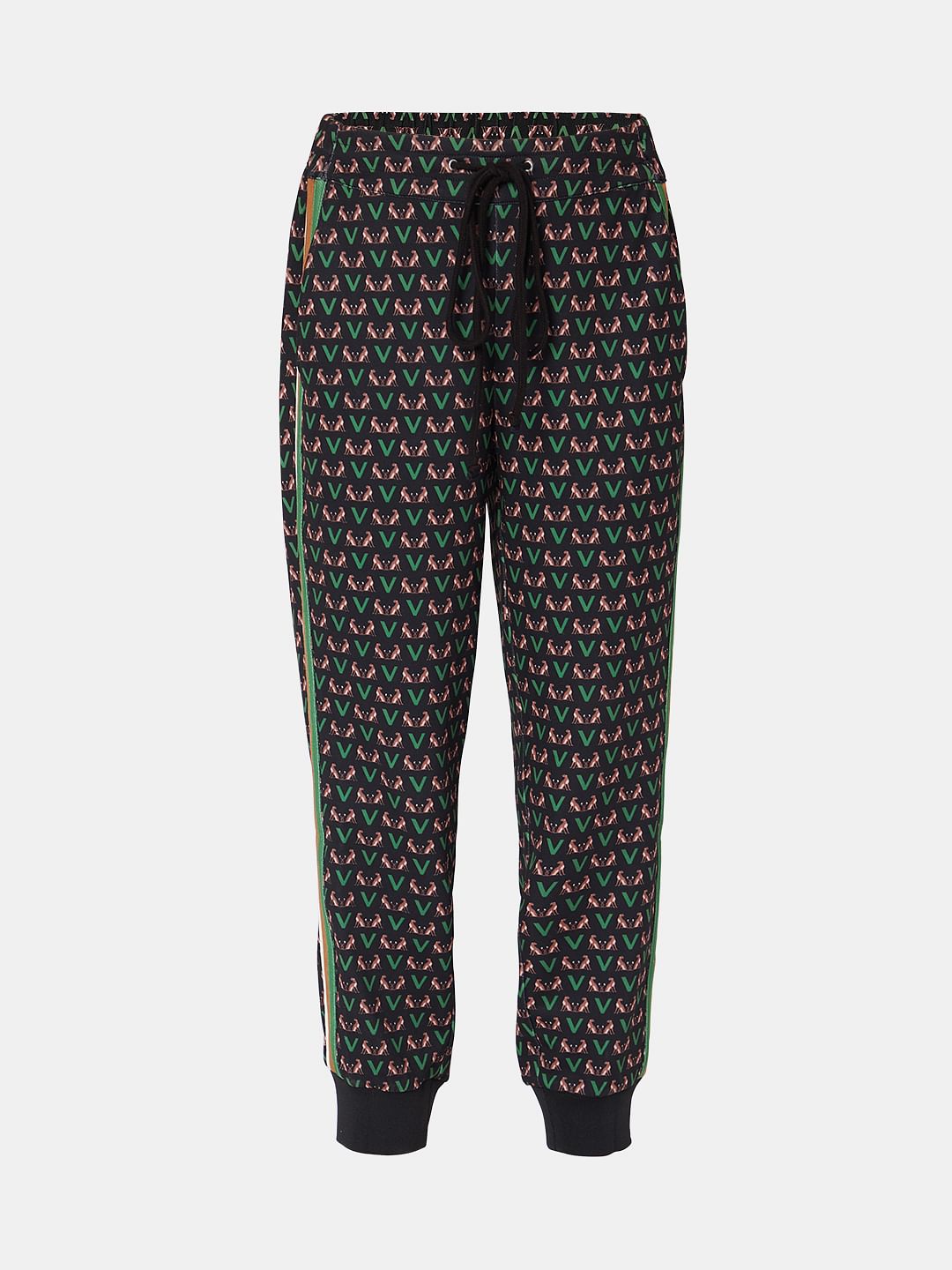 Black Mid Rise Printed Co-Ord Set Joggers