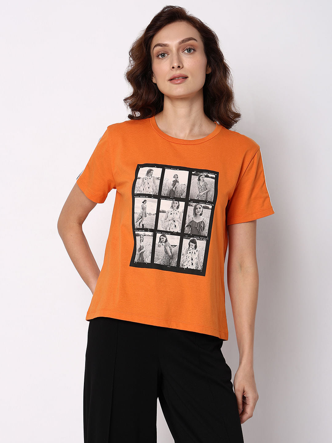 Orange Picture Collage Print T-Shirt