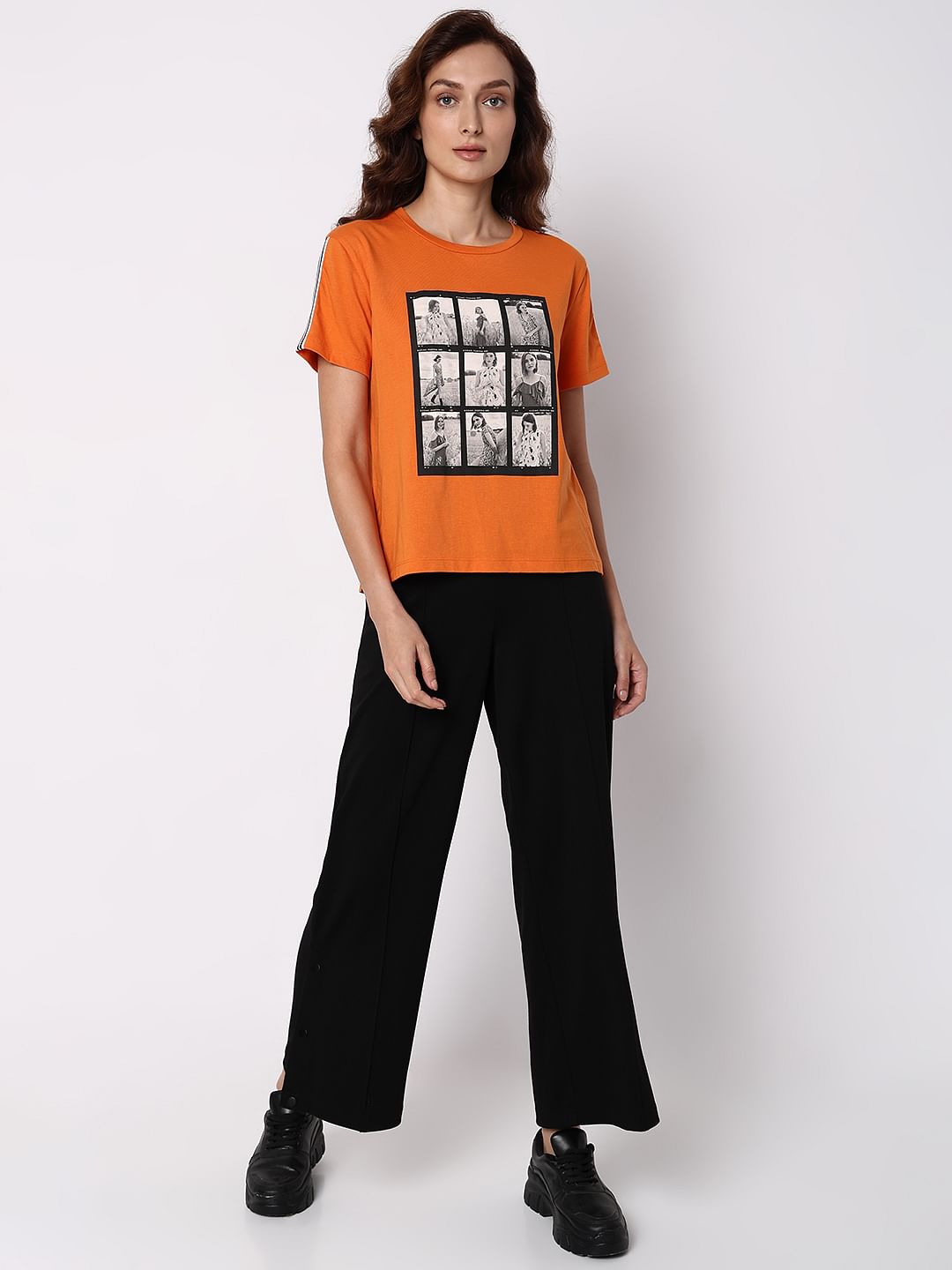 Orange Picture Collage Print T-Shirt
