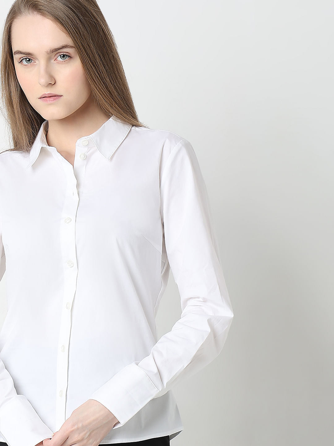 White Fitted Full Sleeves Shirt