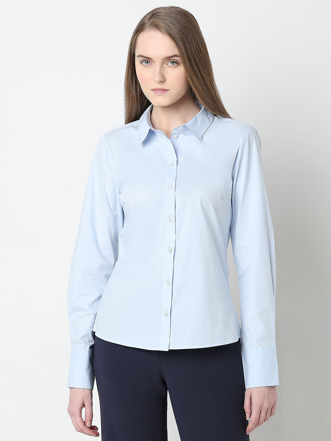 Light Blue Fitted Full Sleeves Shirt