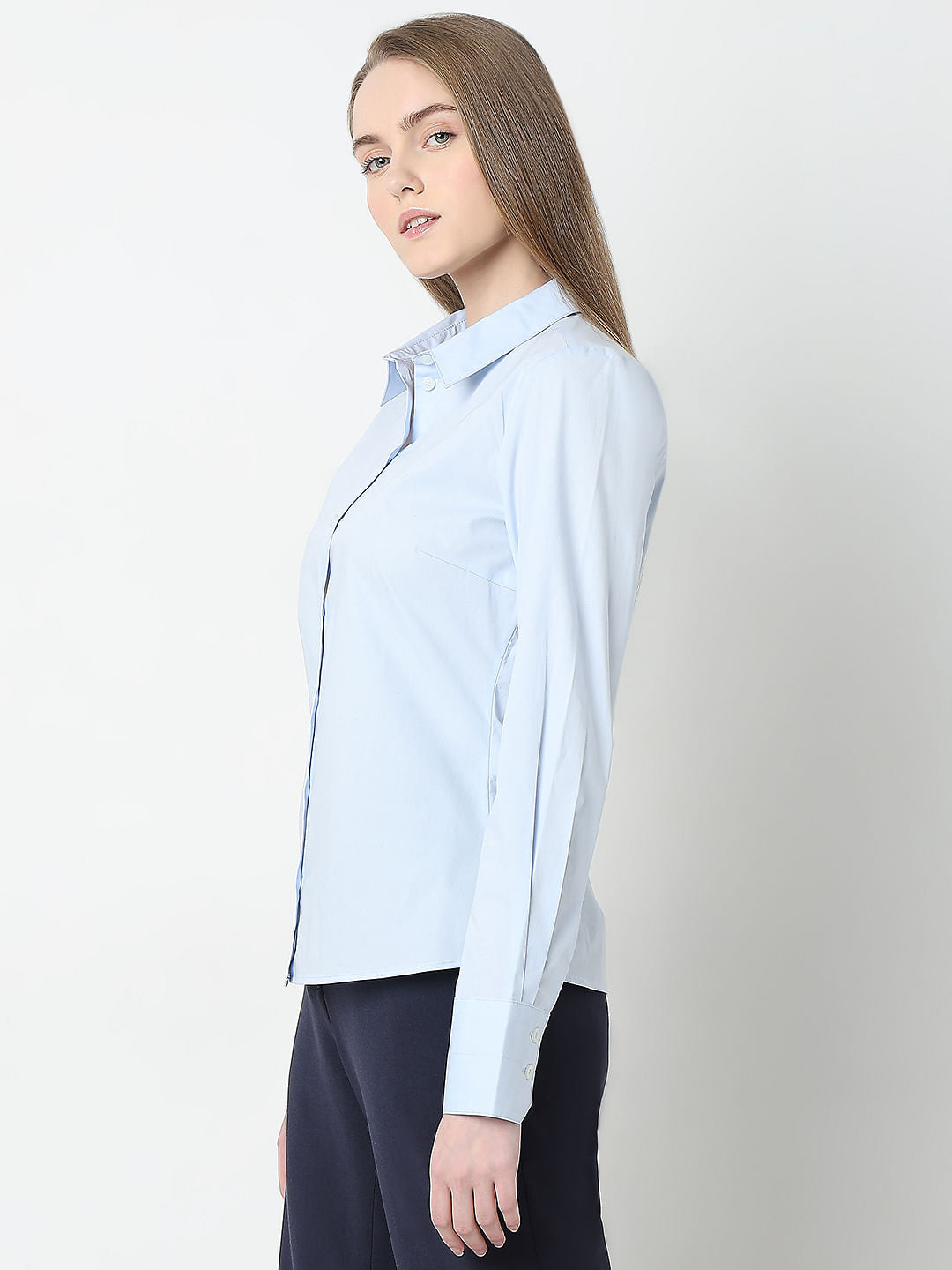 Light Blue Fitted Full Sleeves Shirt
