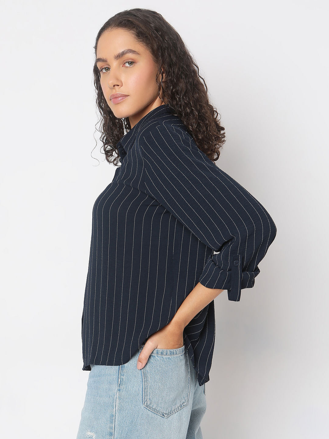 Navy Blue Striped Shirt