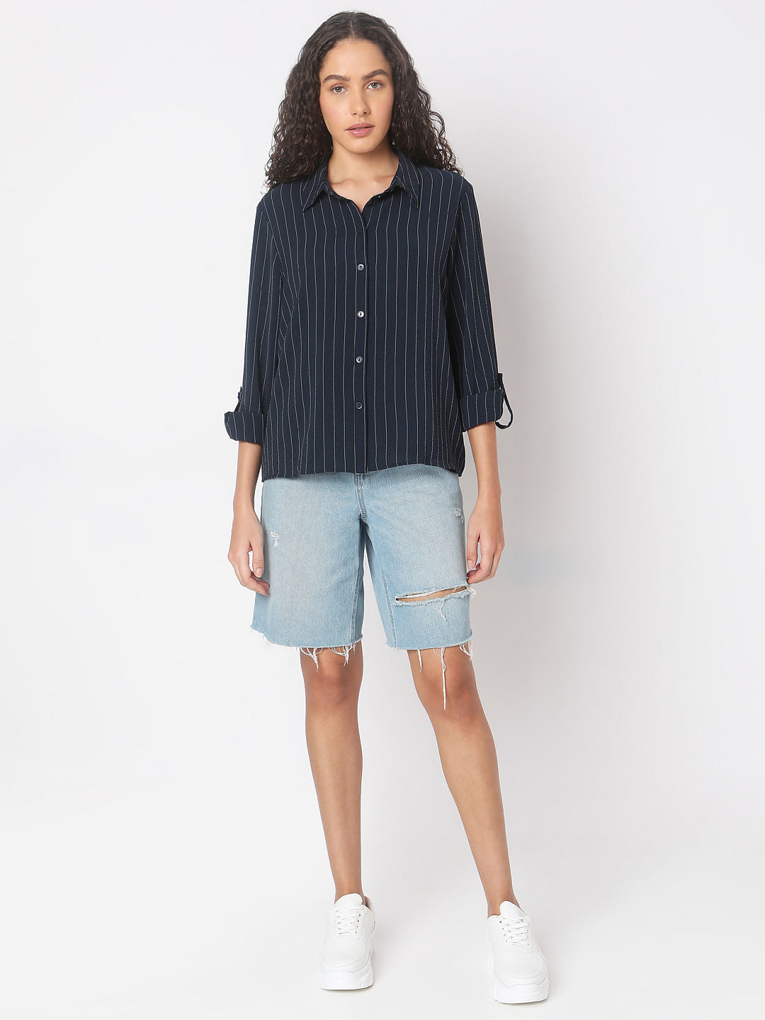 Navy Blue Striped Shirt