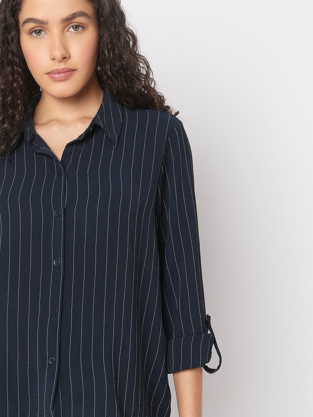 Navy Blue Striped Shirt