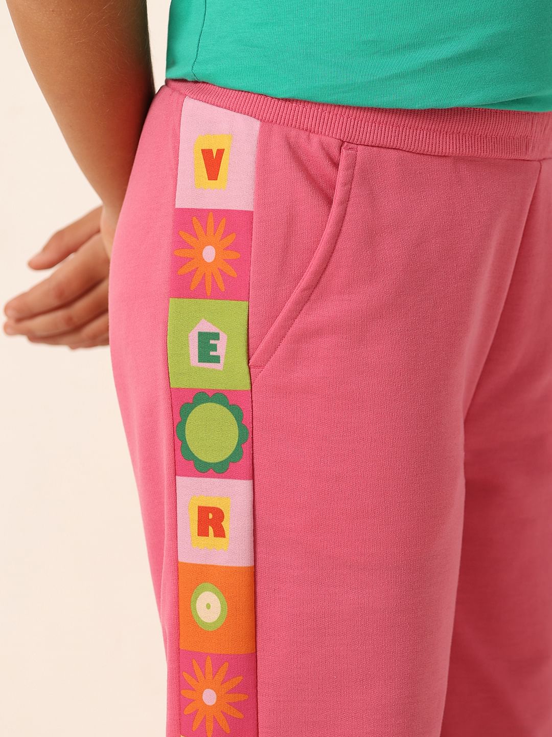 Pink Printed Side Joggers