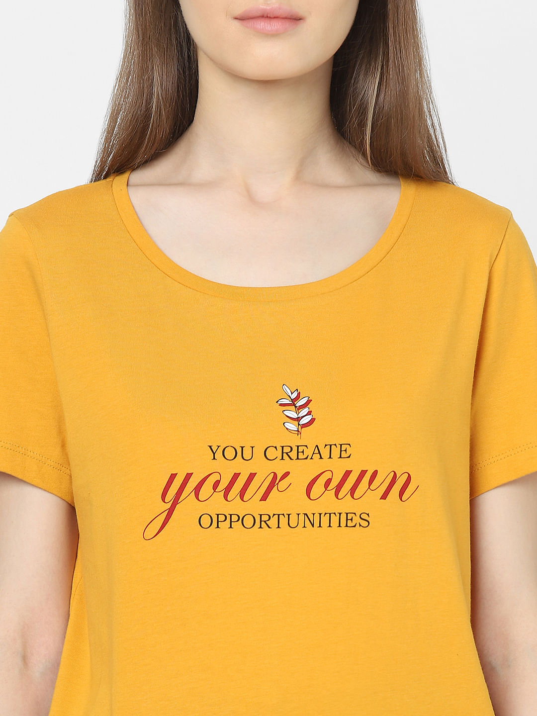 Yellow Text Print T-Shirt