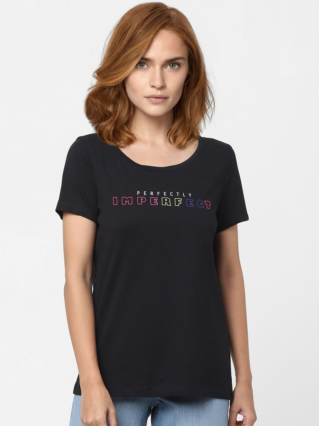 Black Text Print T-Shirt