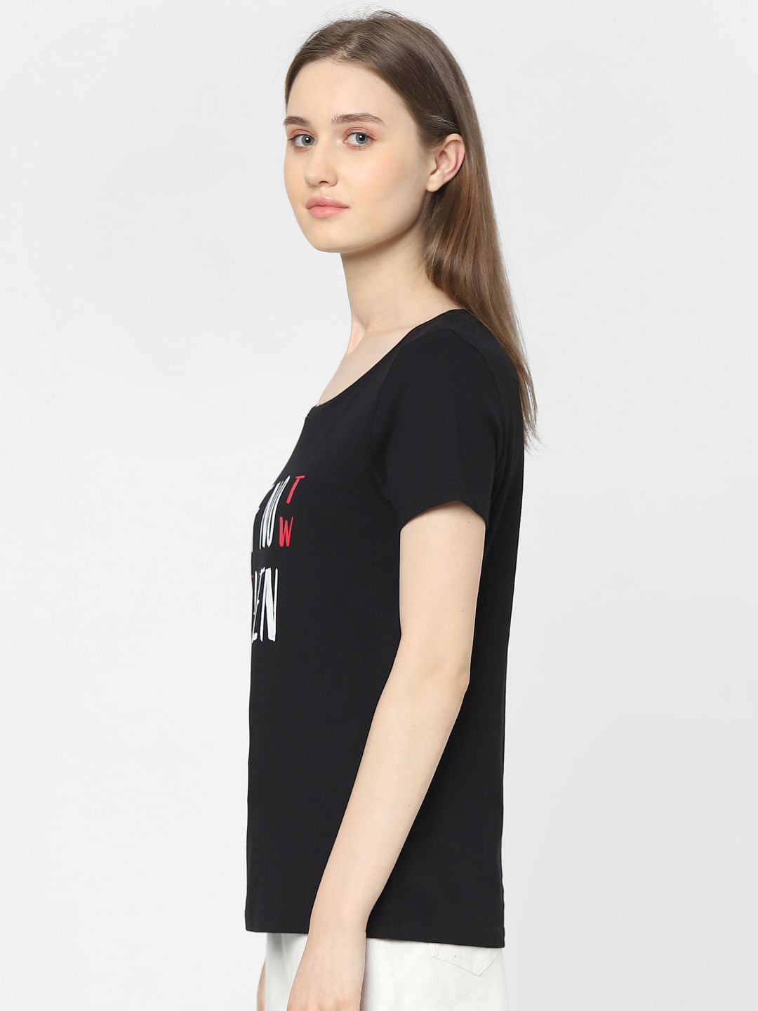 Black Slogan Print T-Shirt