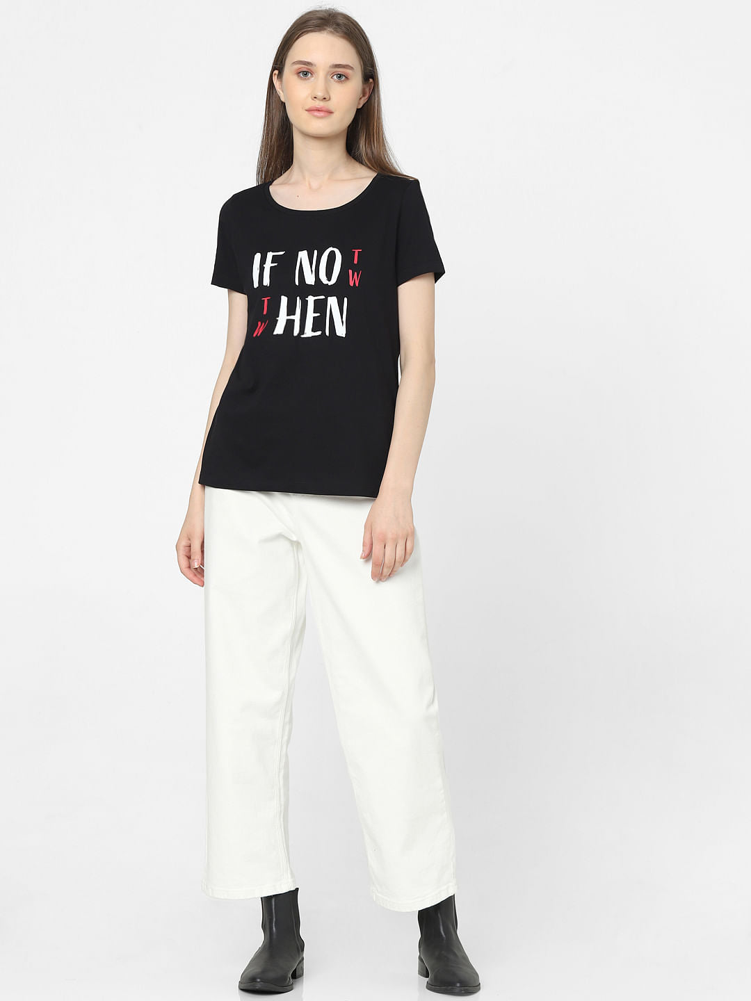 Black Slogan Print T-Shirt