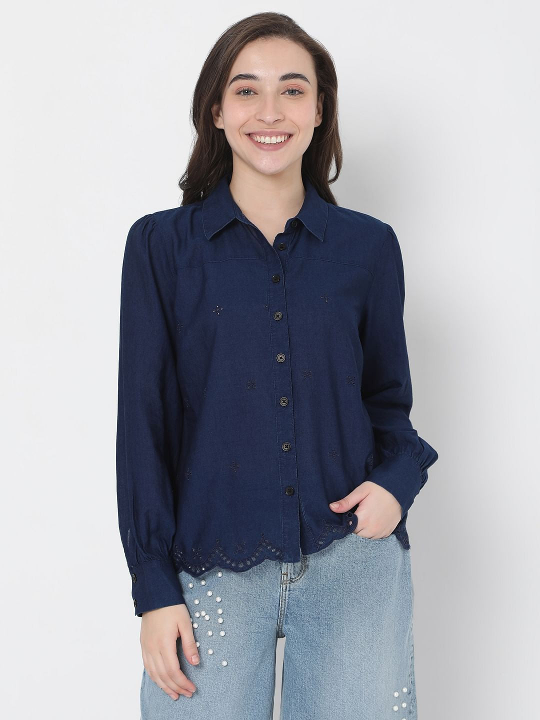 Blue Schiffli Shirt