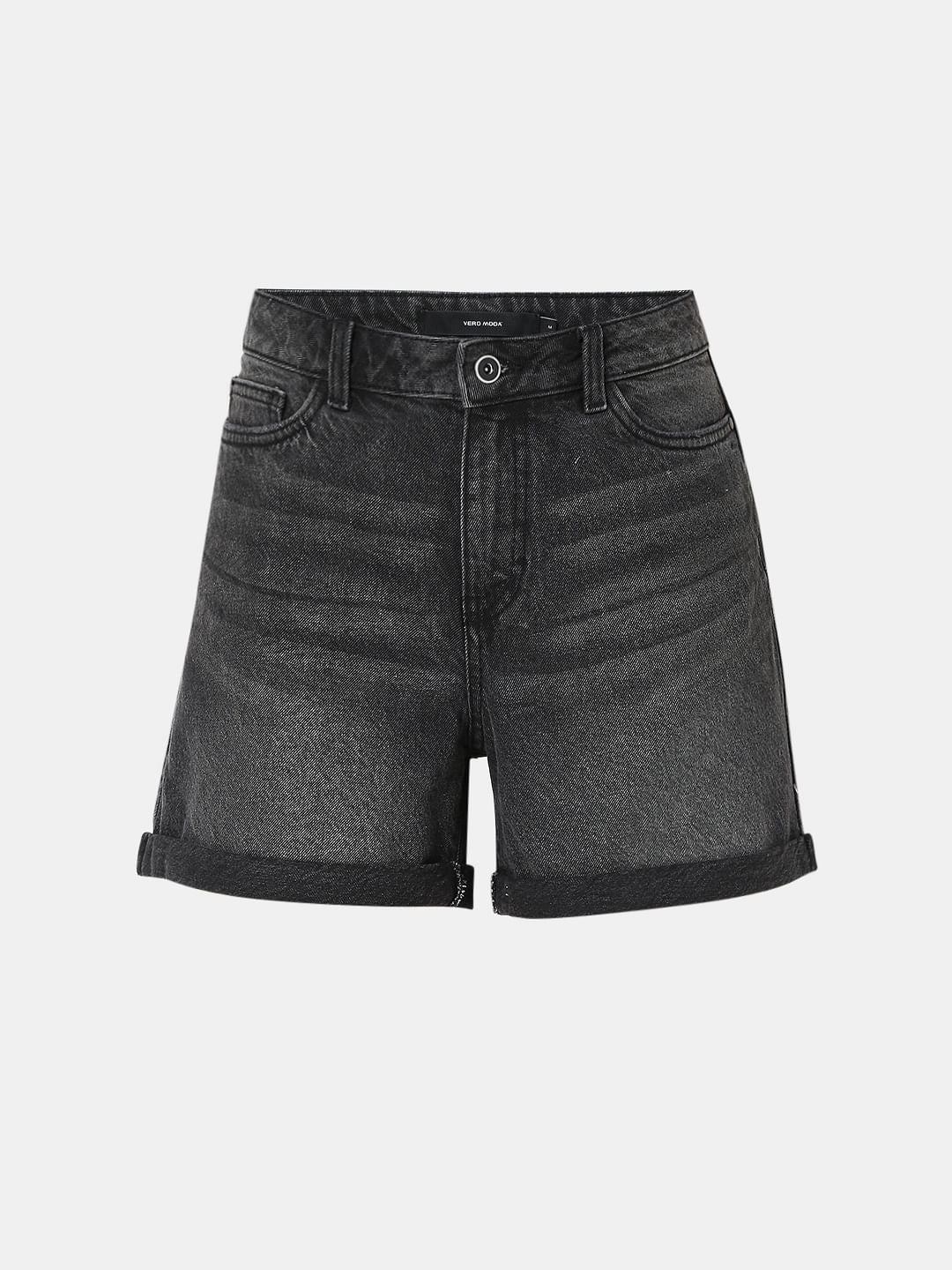 Drk Grey Mid Rise Denim Shorts